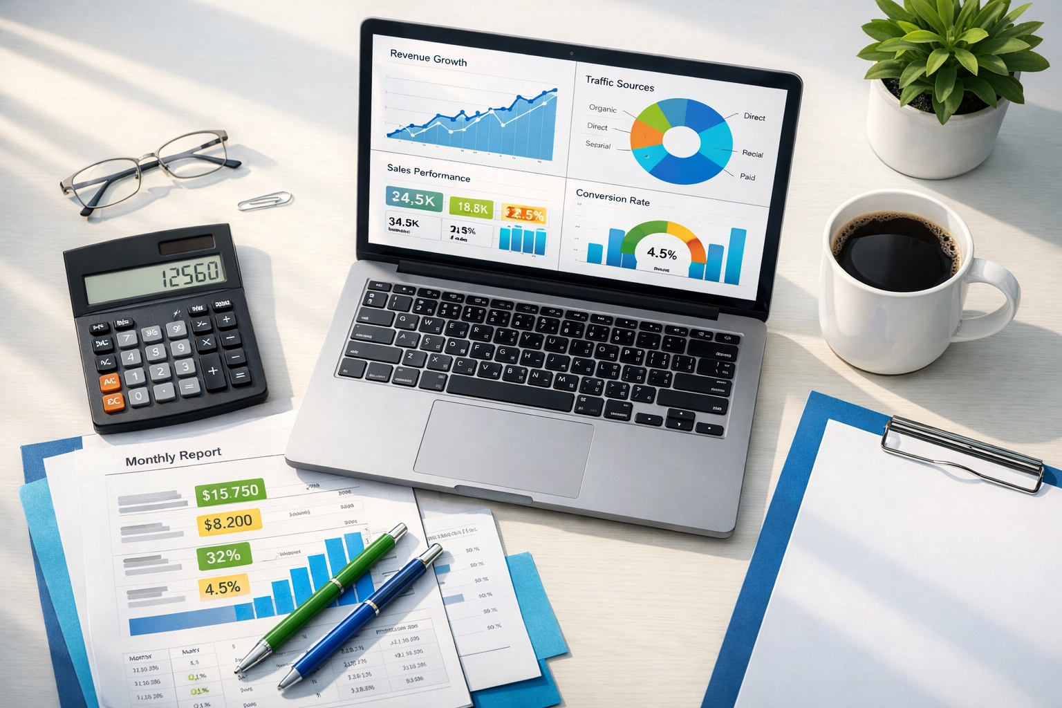 ITAM license optimization analytics and financial metrics on workspace desk