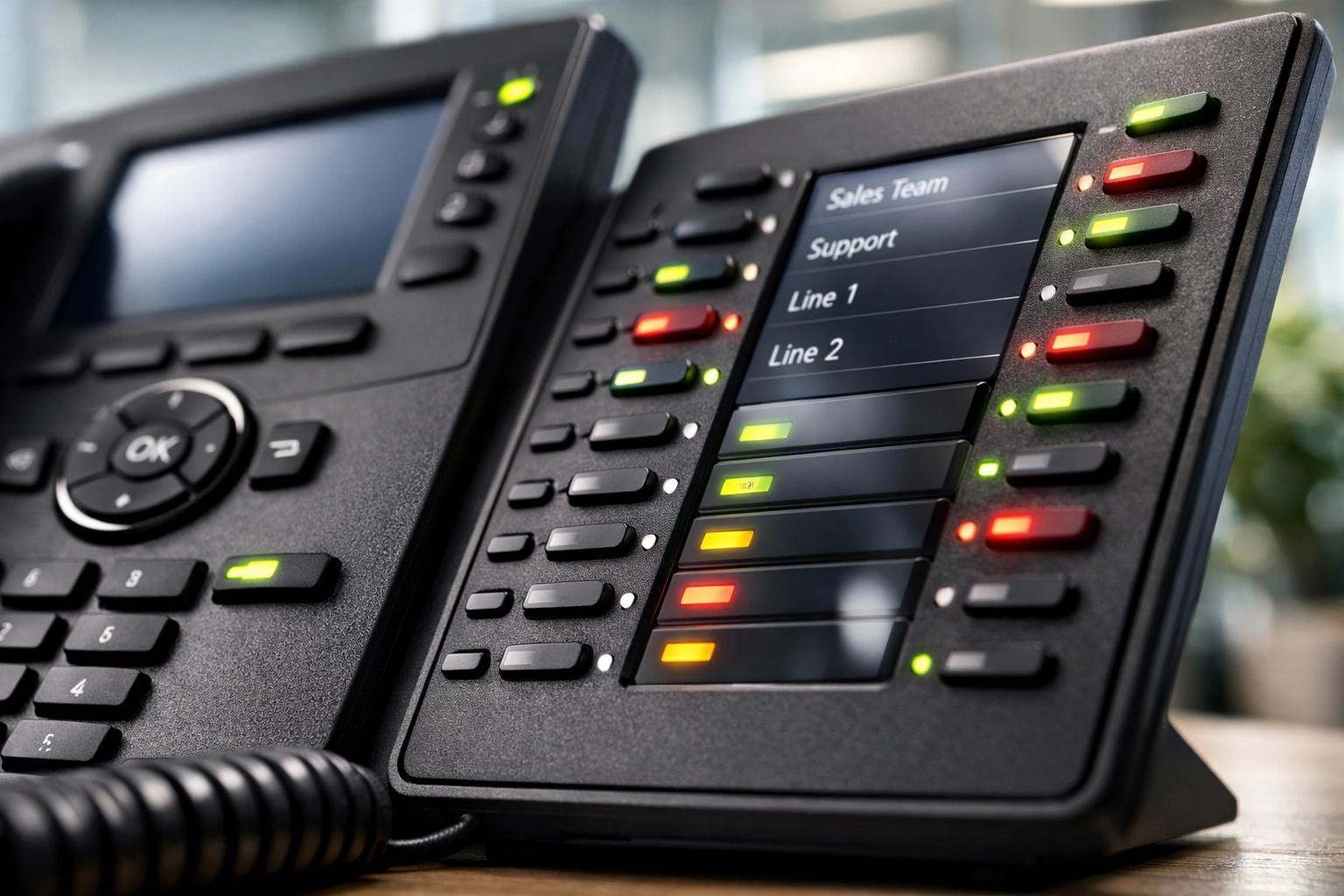 Premium IP phone and expansion module optimized for Cloud PBX Canada high-volume call handling.
