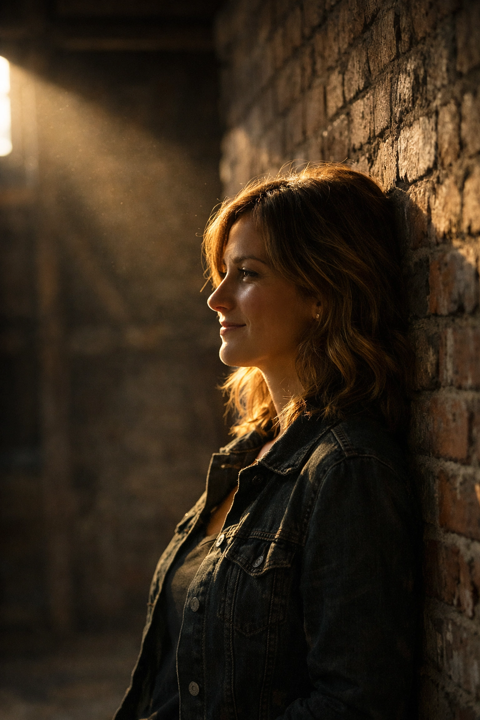 Natural golden hour lighting at authentic photo spots creating a moody indoor candid portrait.