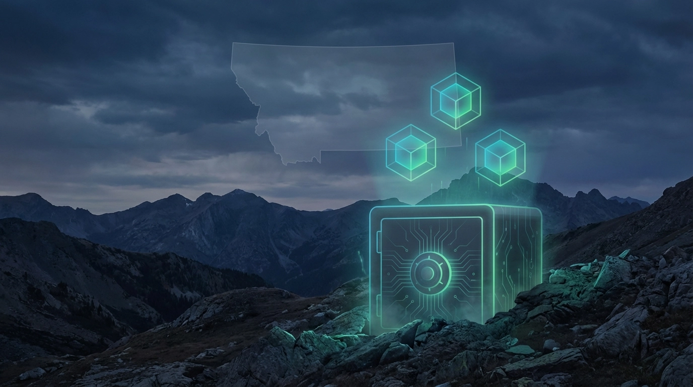 Layered security rings and Montana outline illustrate firewall, encryption, and IT safeguards for business data