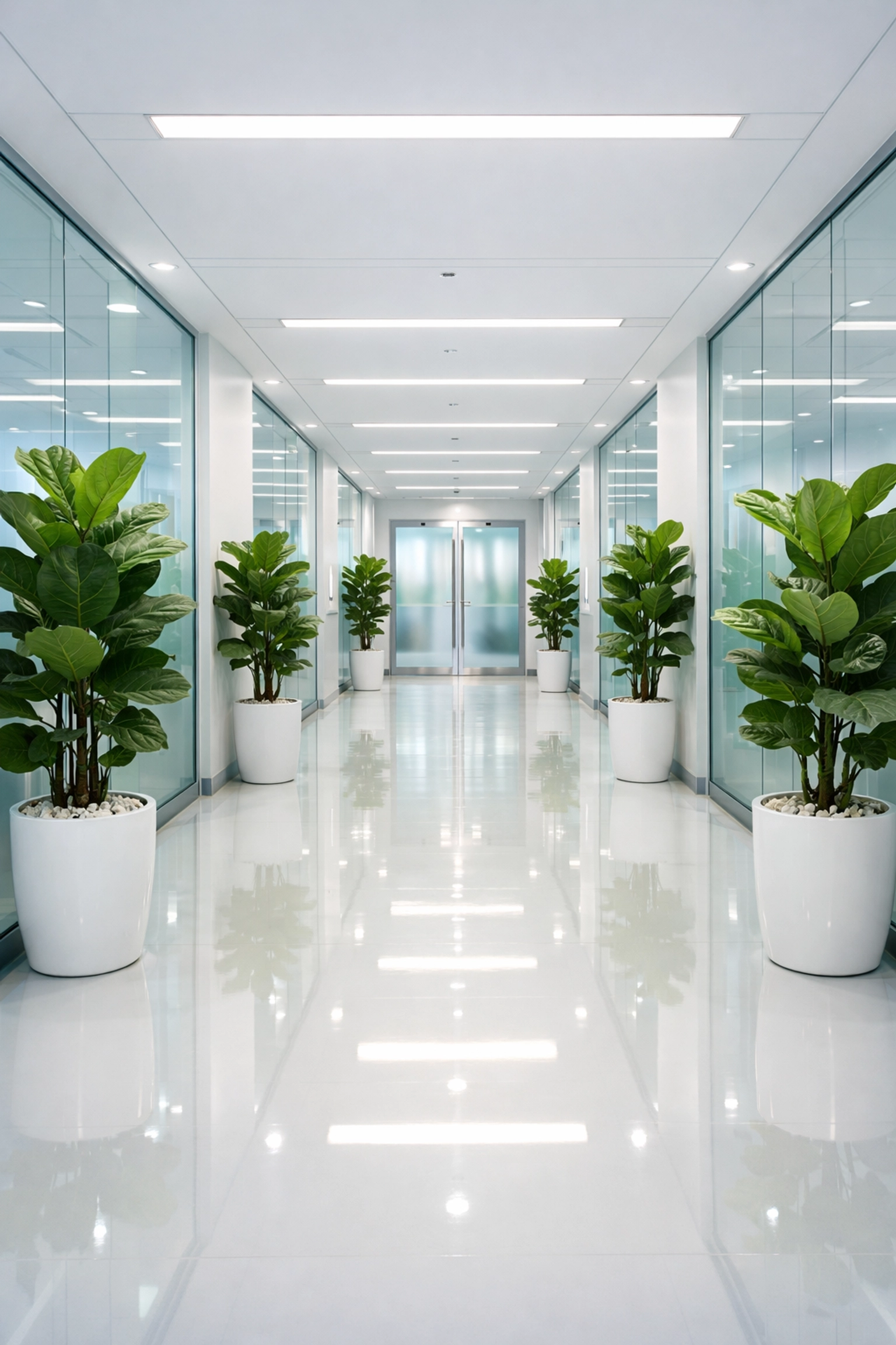 Clean medical facility corridor in Newton featuring eco-friendly commercial cleaning for a healthy workspace.