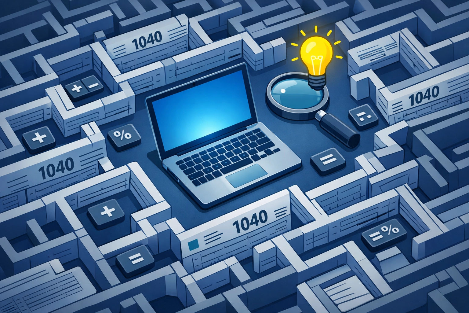 Digital maze of 1040 tax forms on a laptop, showing the complexity of tax preparation in New Haven for DIY filers.