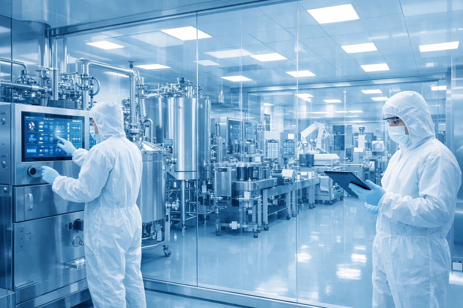 Modern pharmaceutical manufacturing facility adhering to cGMP standards for high-purity peptides.