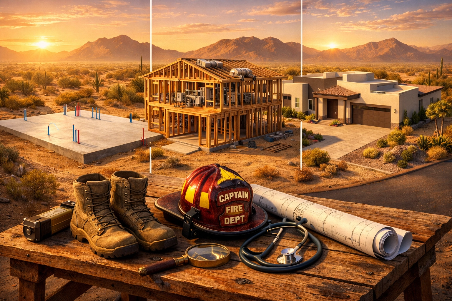 Rewarding Heroes 3-phase inspection for Buckeye new homes 2026 showing foundation and framing stages.