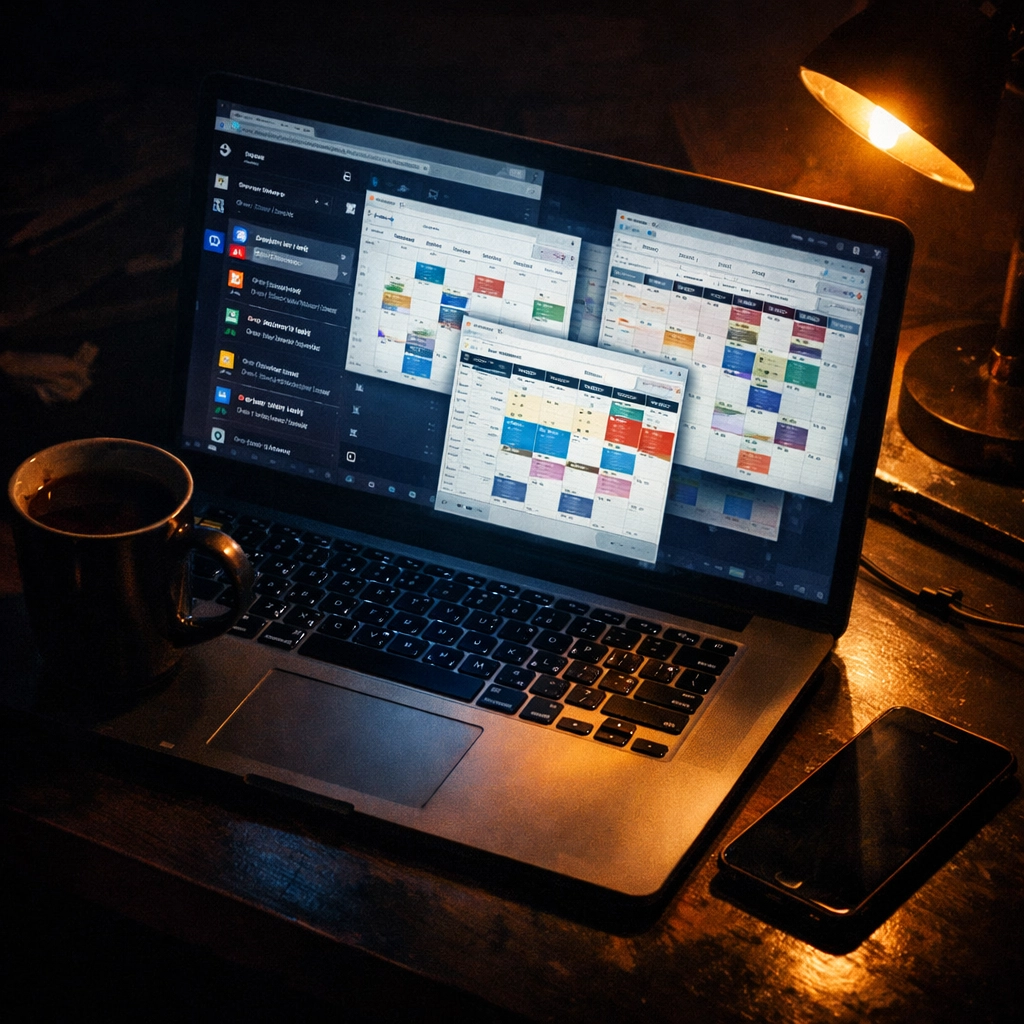 Laptop showing calendar and Slack notifications illustrating remote SDR management overhead