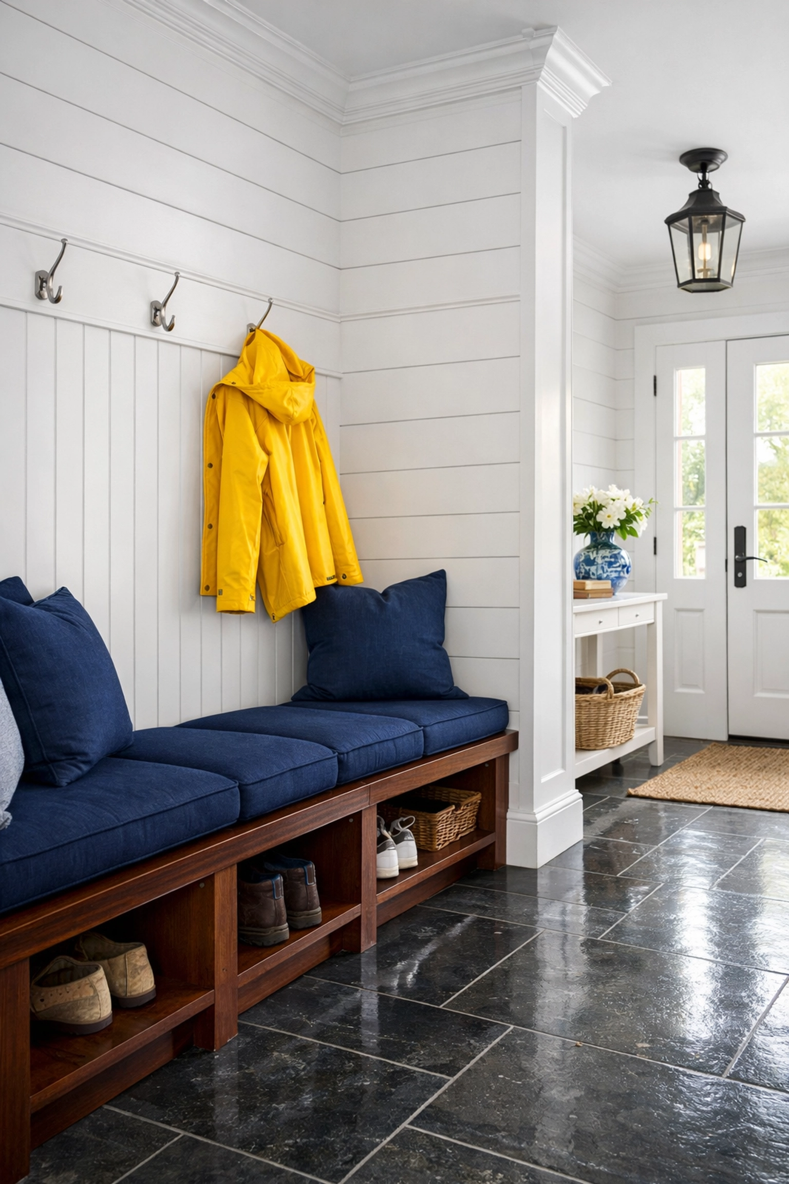 Clean, organized mudroom in a Templeton home following service from professional cleaners Templeton MA.