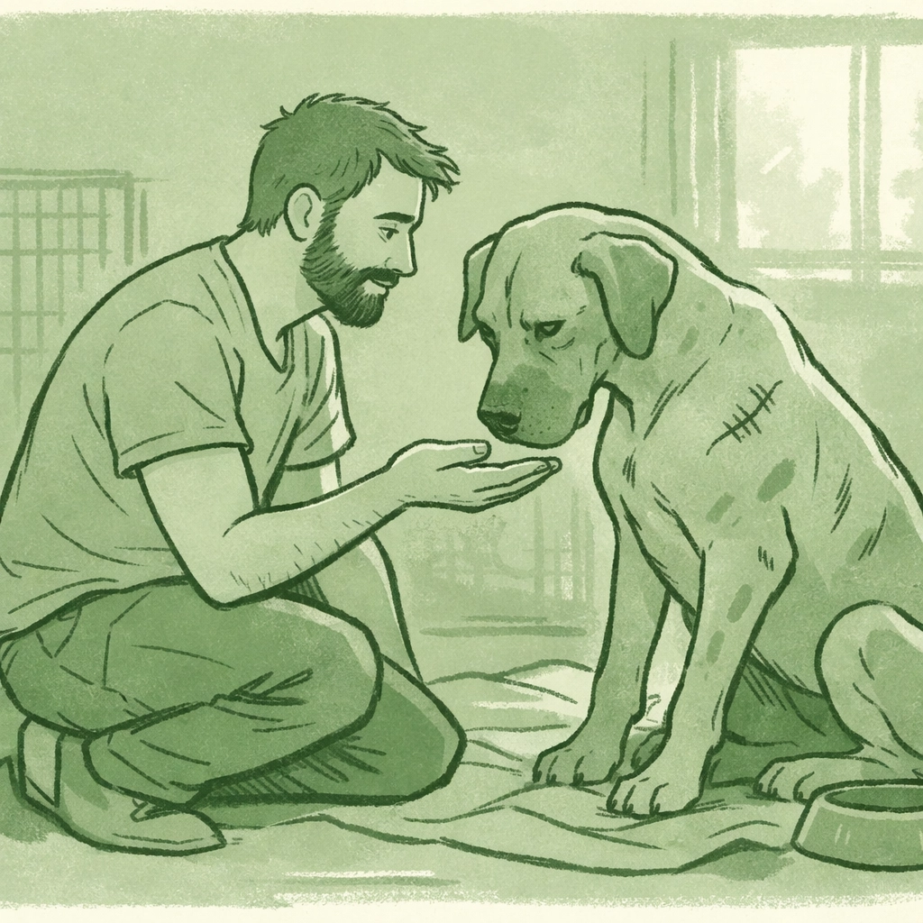 Gay man meets rescued Great Dane at animal shelter during adoption