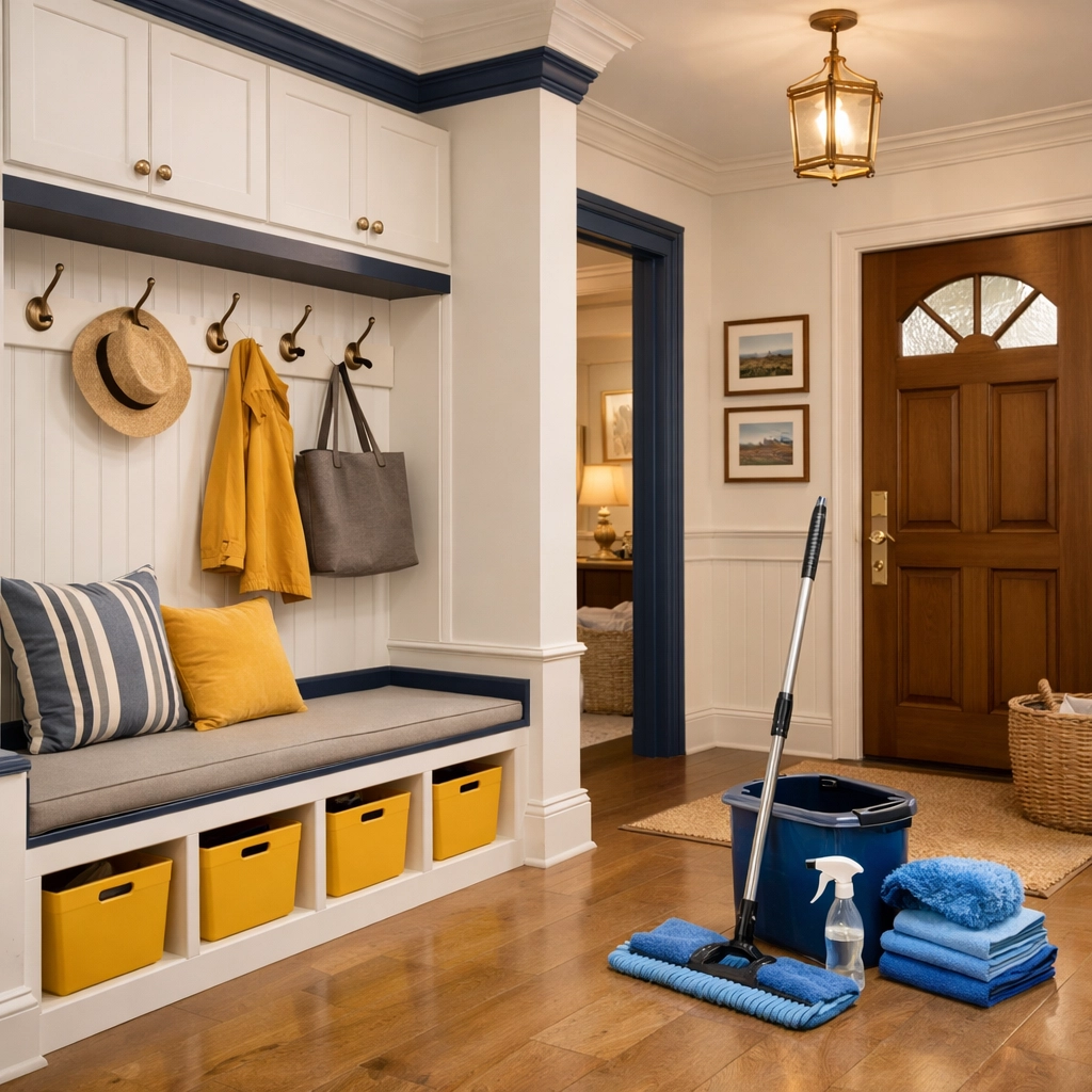 Clean and organized home entryway following residential cleaning services in Leominster MA.