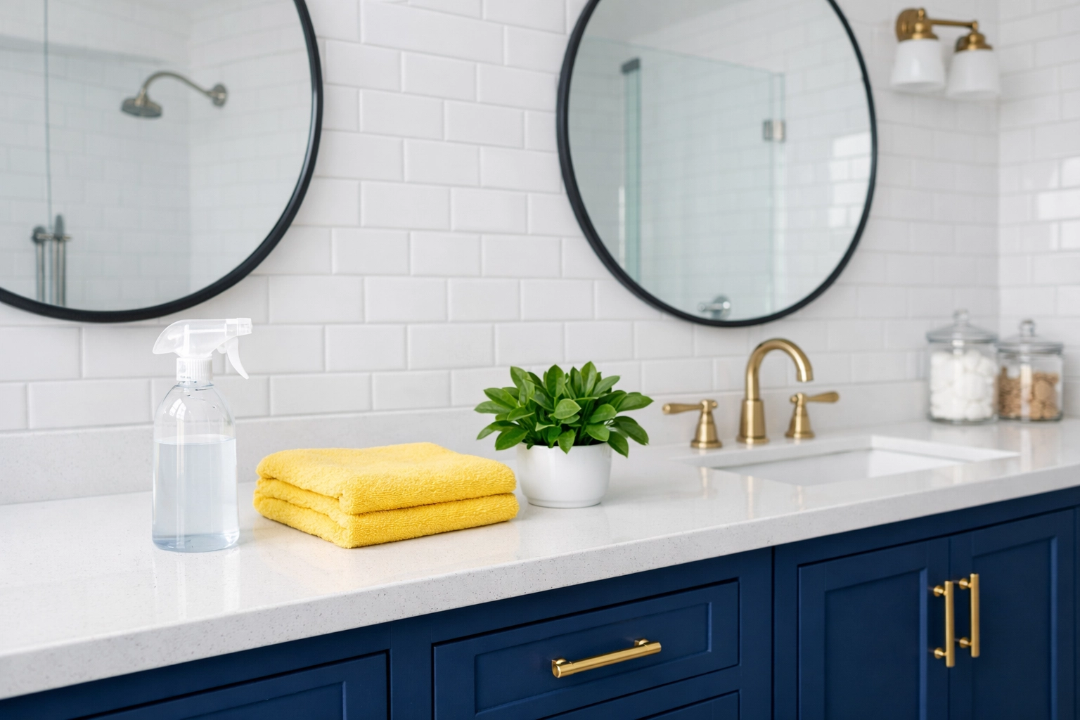 Disinfectant sitting on a bathroom counter during a deep house cleaning in Westborough to eliminate germs.