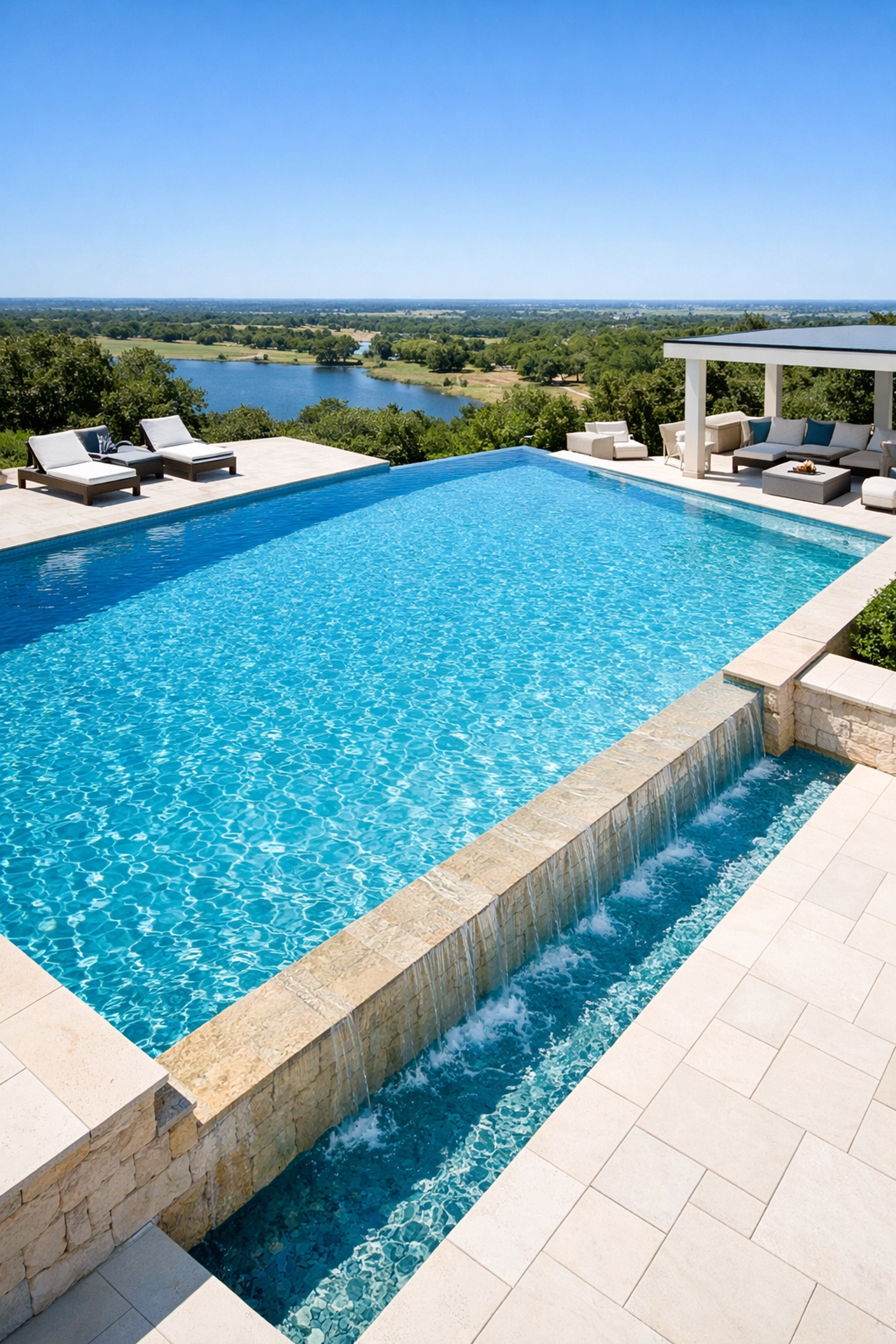 Luxury infinity pool at a Texas estate representing profitable pool routes for sale in TX.