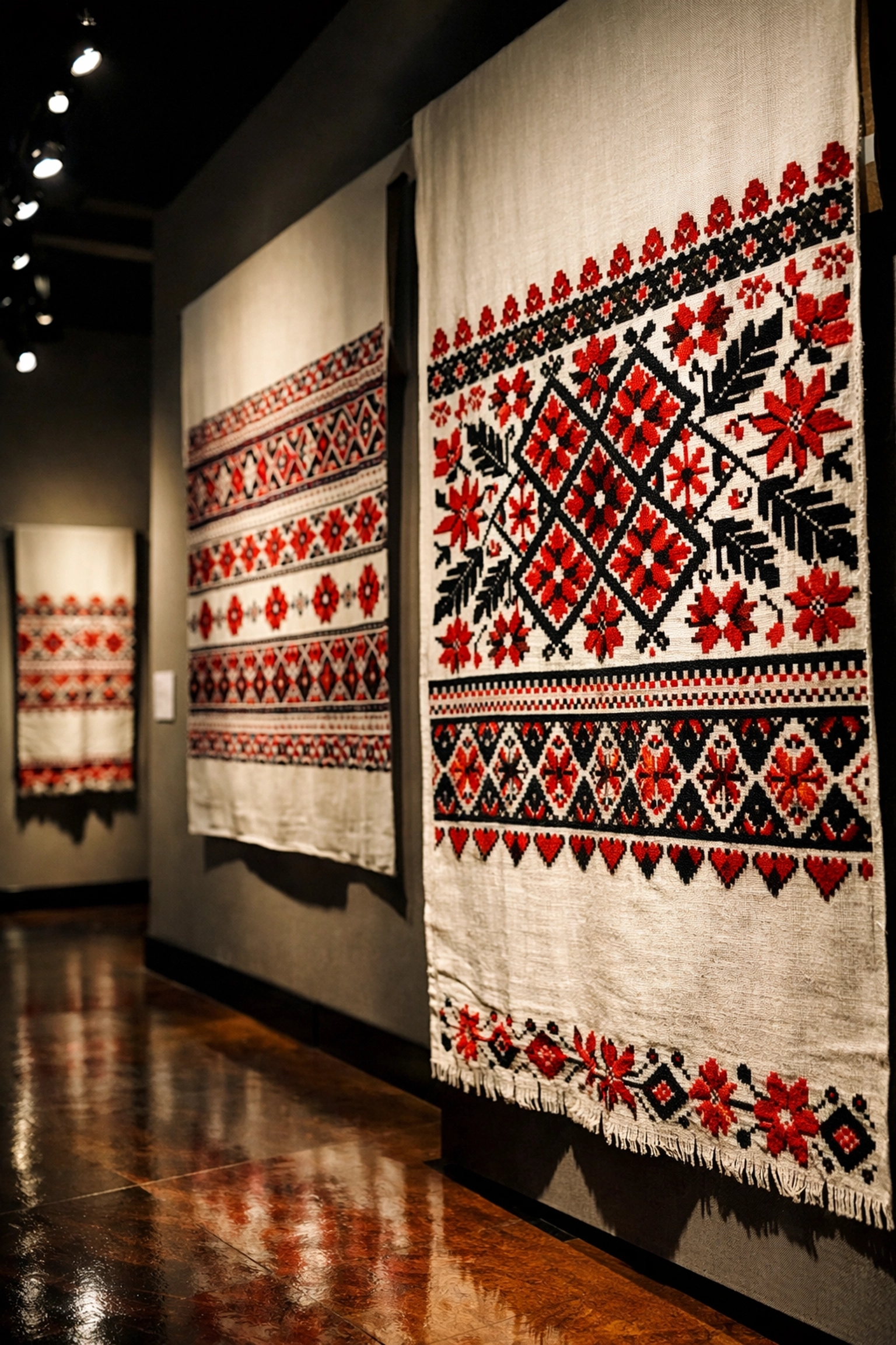 Ukrainian embroidered textiles display at museum - Saskatoon Photography Club live shoot location