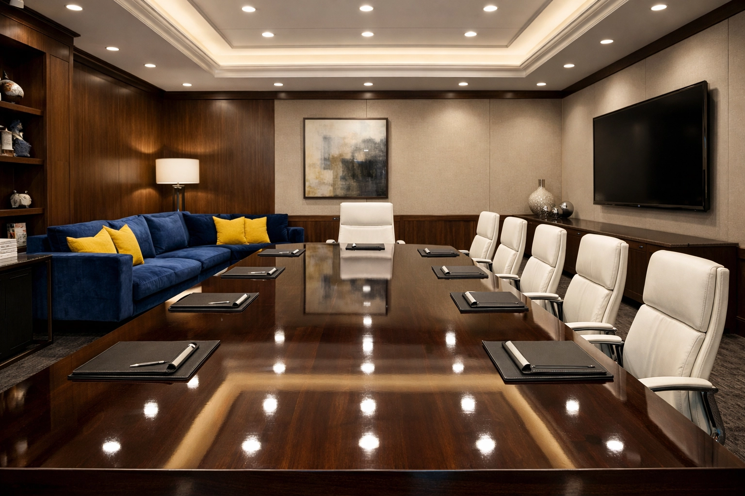 Polished corporate conference room in Franklin showcasing the results of a specialized office cleaning service.