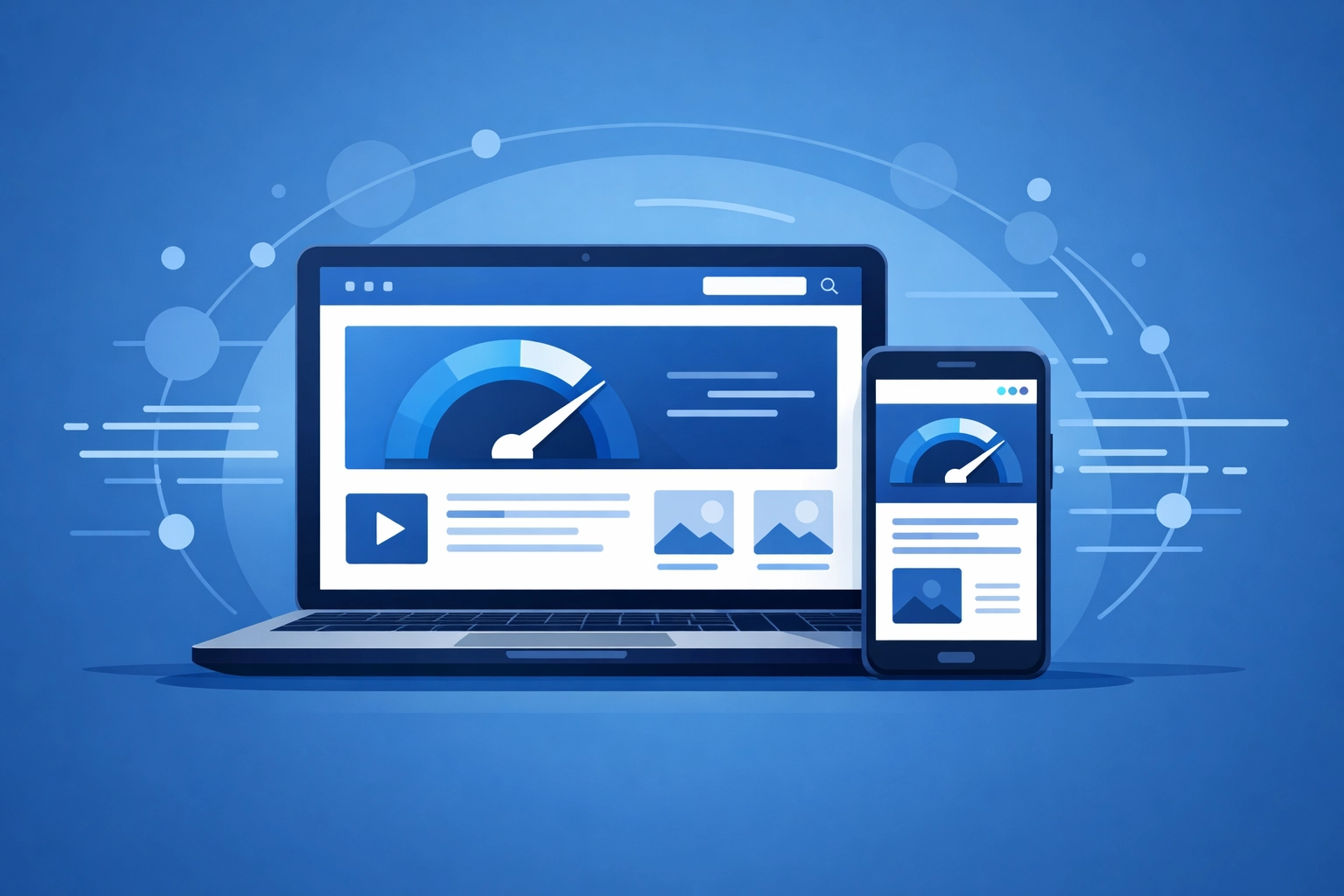 A laptop and phone displaying a fast, responsive website to represent technical SEO and mobile optimization.