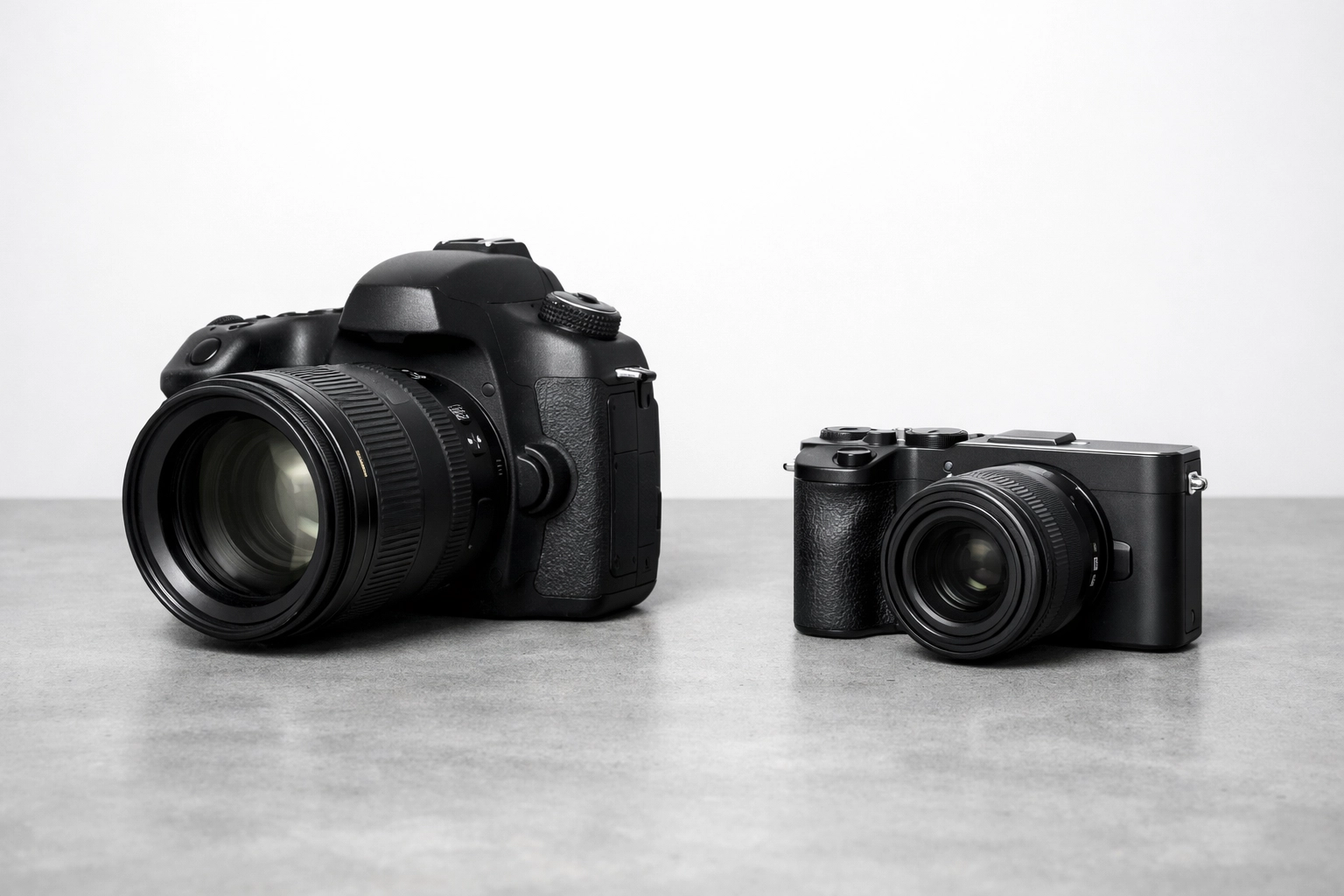 Side-by-side comparison of a modern mirrorless camera and traditional DSLR for photography news insights.