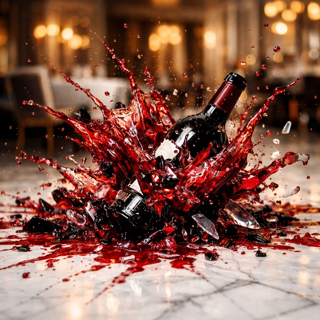 Shattering wine bottle illustrating the impact of operational chaos on restaurant profit margins.