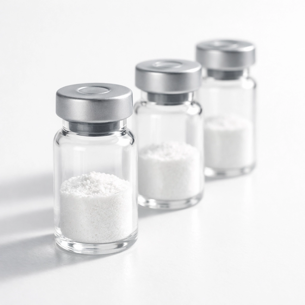 High-purity Retatrutide peptide vials with lyophilized powder for laboratory research dosing.