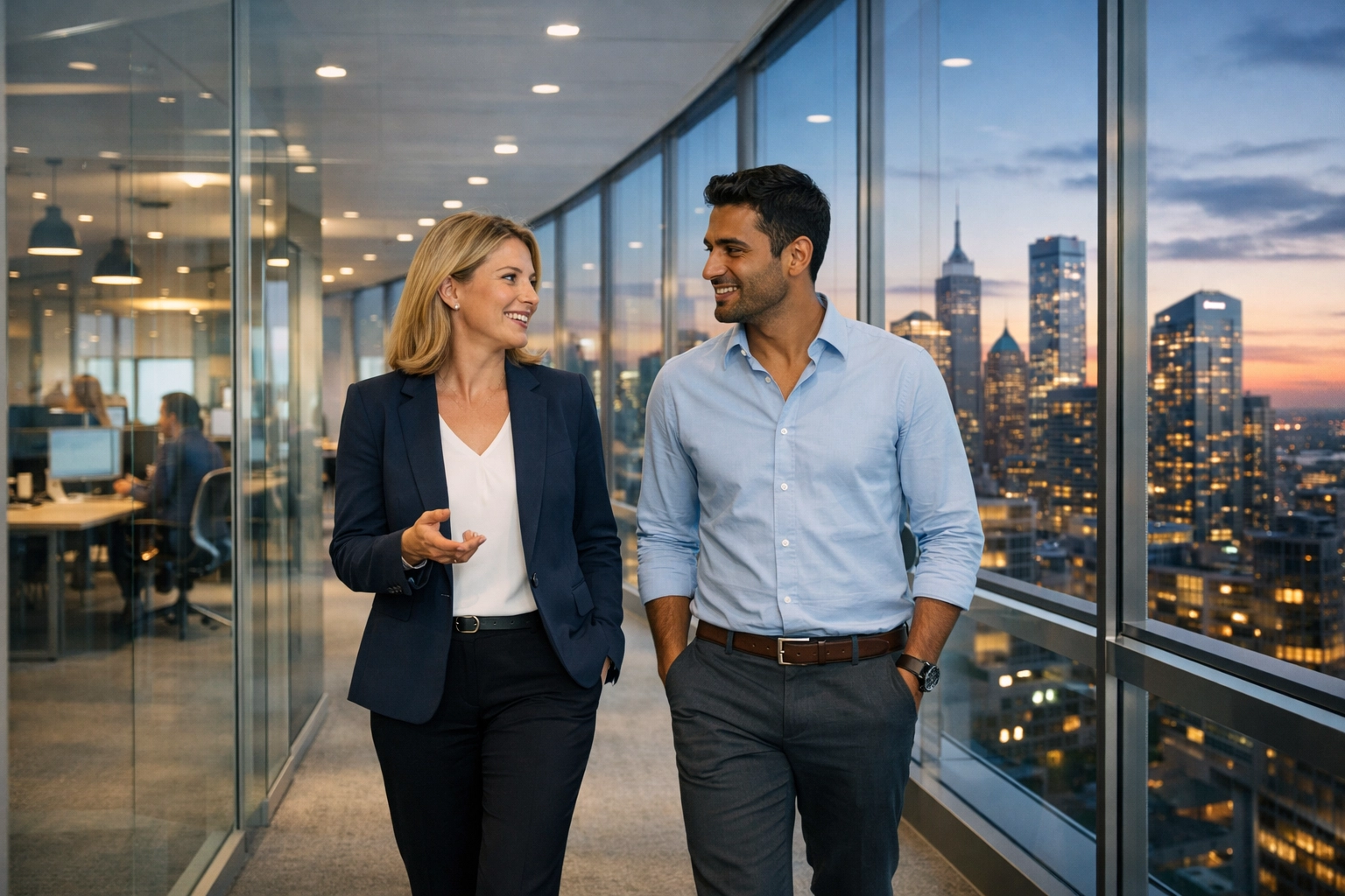 ServiceNow implementation partners discussing ITOM strategy and DORA compliance in a modern corporate setting.