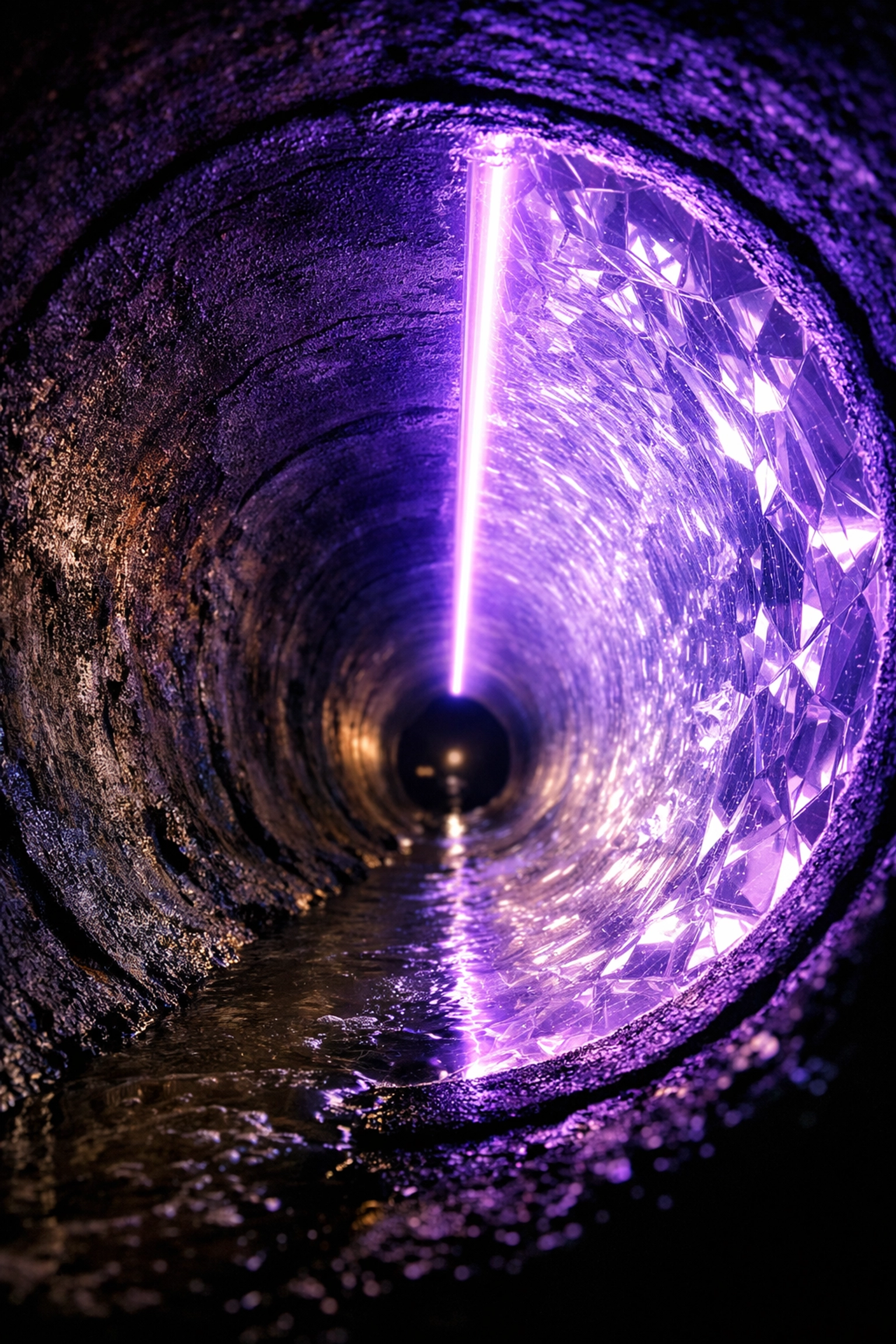 Ultraviolet light curing a trenchless sewer liner inside a pipe cross-section.