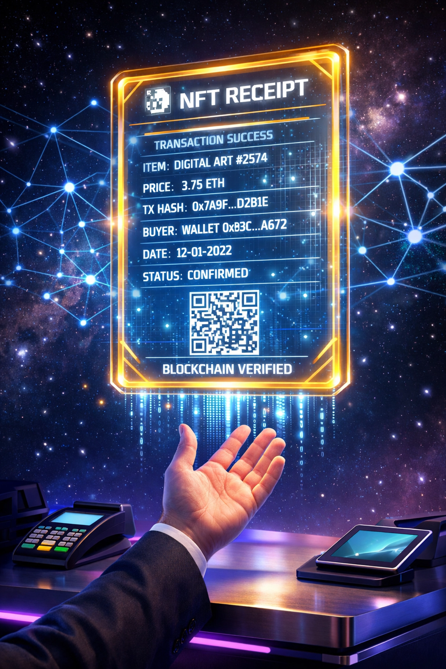 NFT receipt on blockchain for merchant crypto payment verification