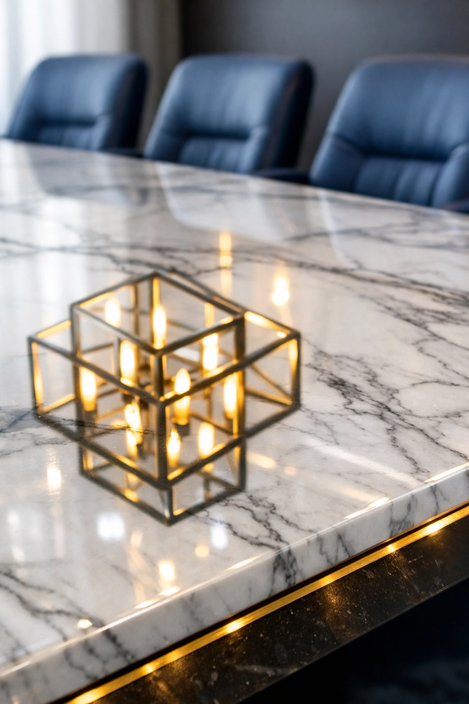 Polished marble conference table after professional office cleaning Worcester deep cleaning service.