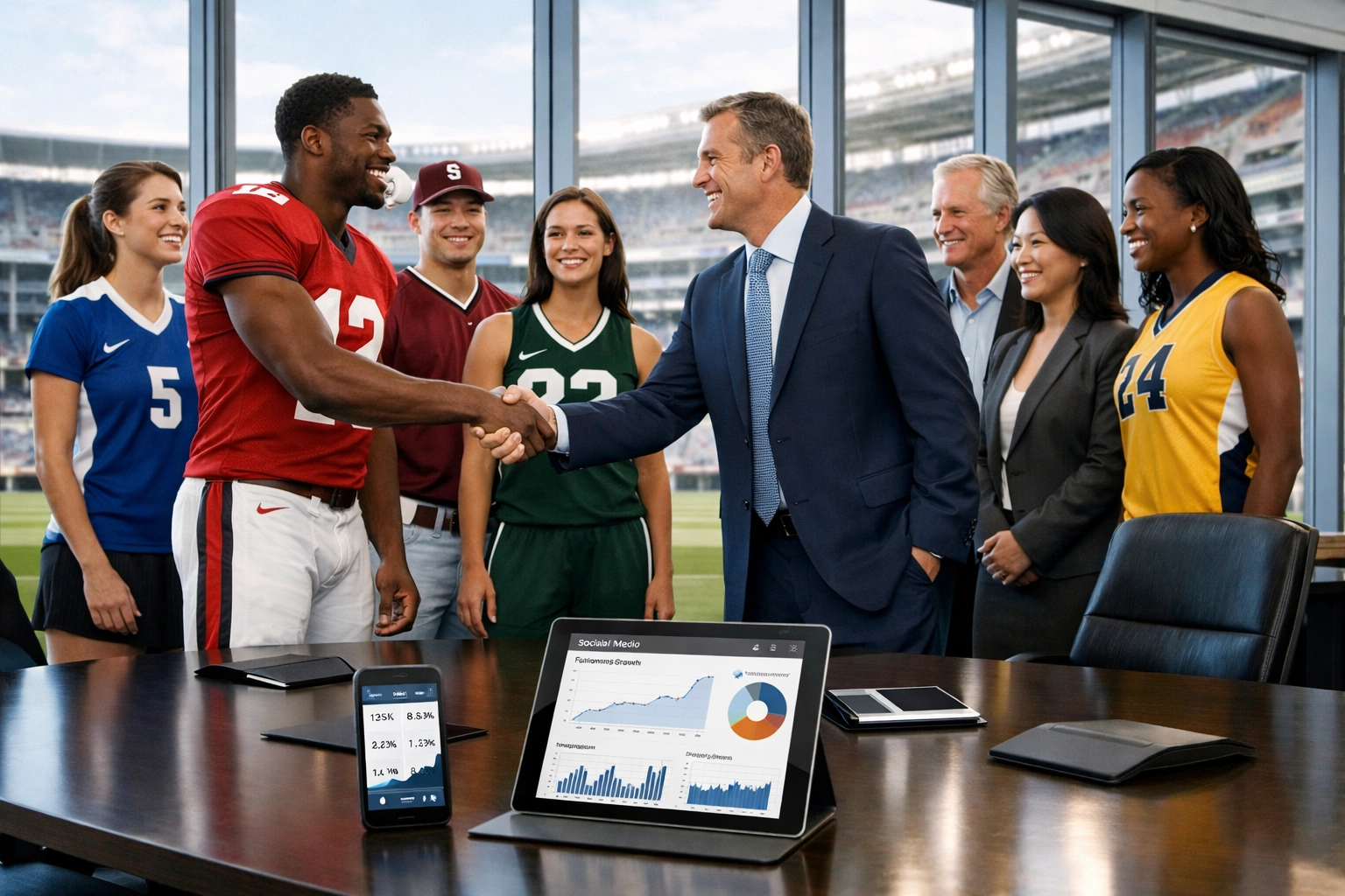 Fortune 100 executives meeting with college athletes to discuss NIL partnerships for Super Bowl 2026