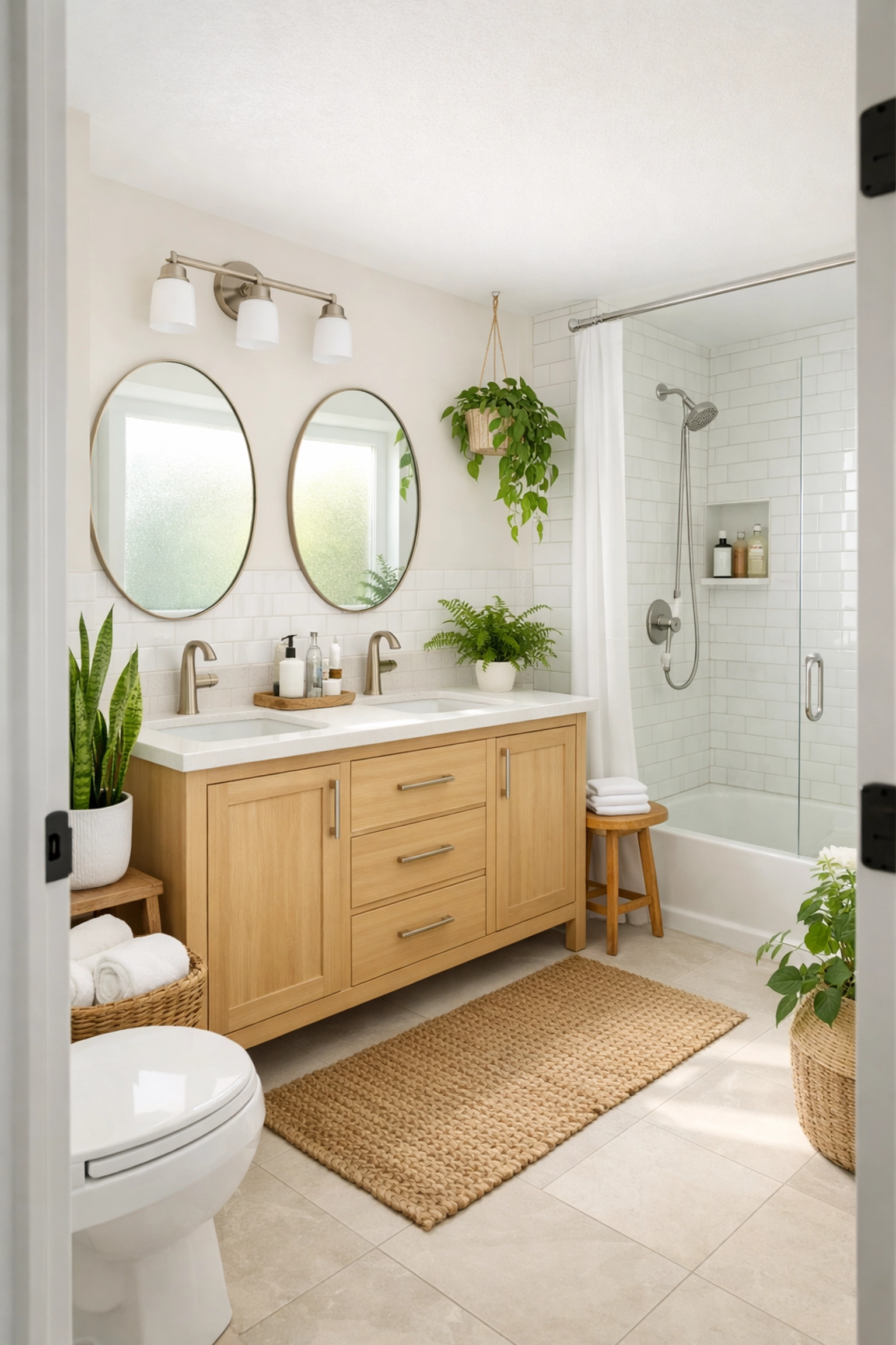 Eco-friendly bathroom renovation in Orlando featuring sustainable fixtures and natural light
