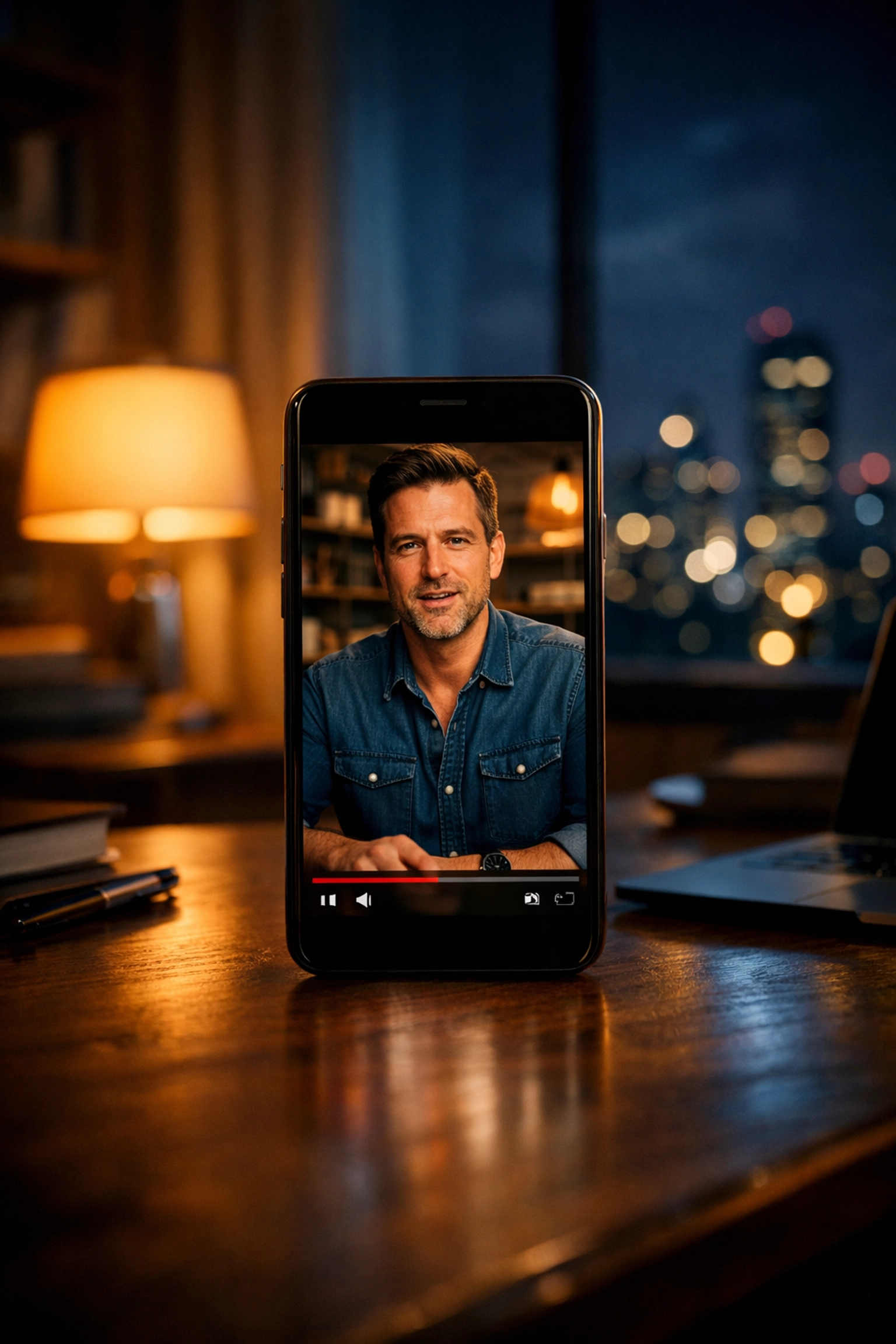 Smartphone displaying business video at night showing 24/7 video marketing for small businesses