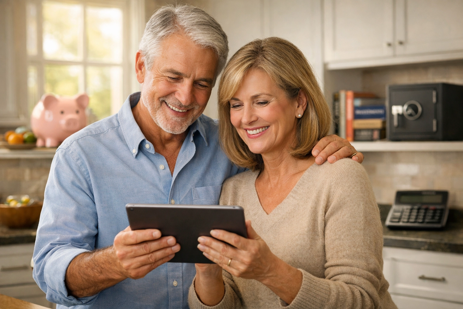 Retired couple reviewing asset categories and retirement income planning strategies
