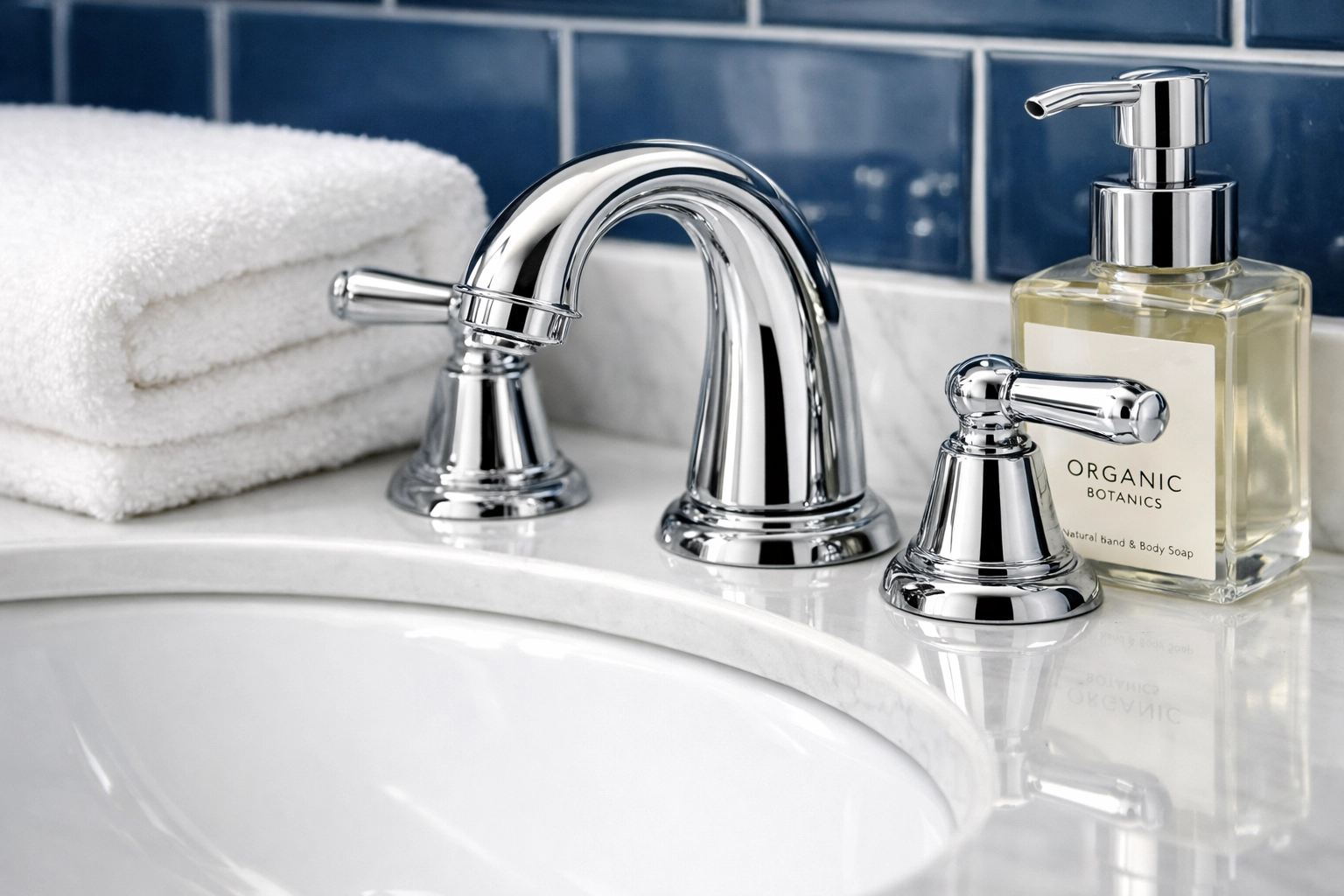 Detailed shot of a sparkling bathroom sink sanitized by a move-in cleaning service in Reading.