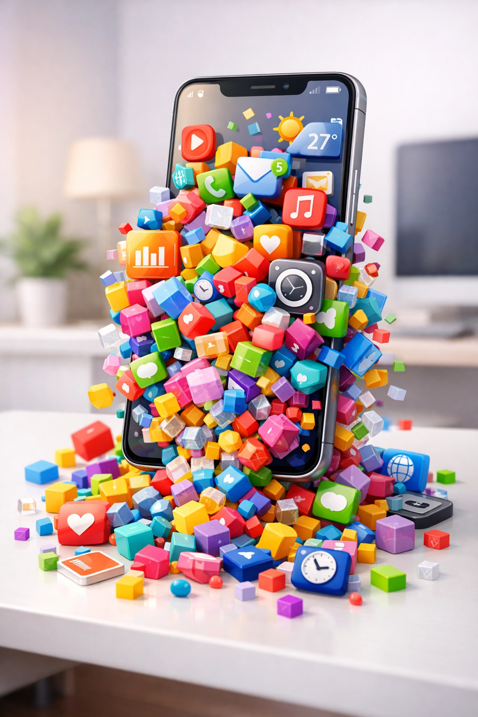 A smartphone overflowing with digital apps, illustrating common Shopify store operational mistakes.