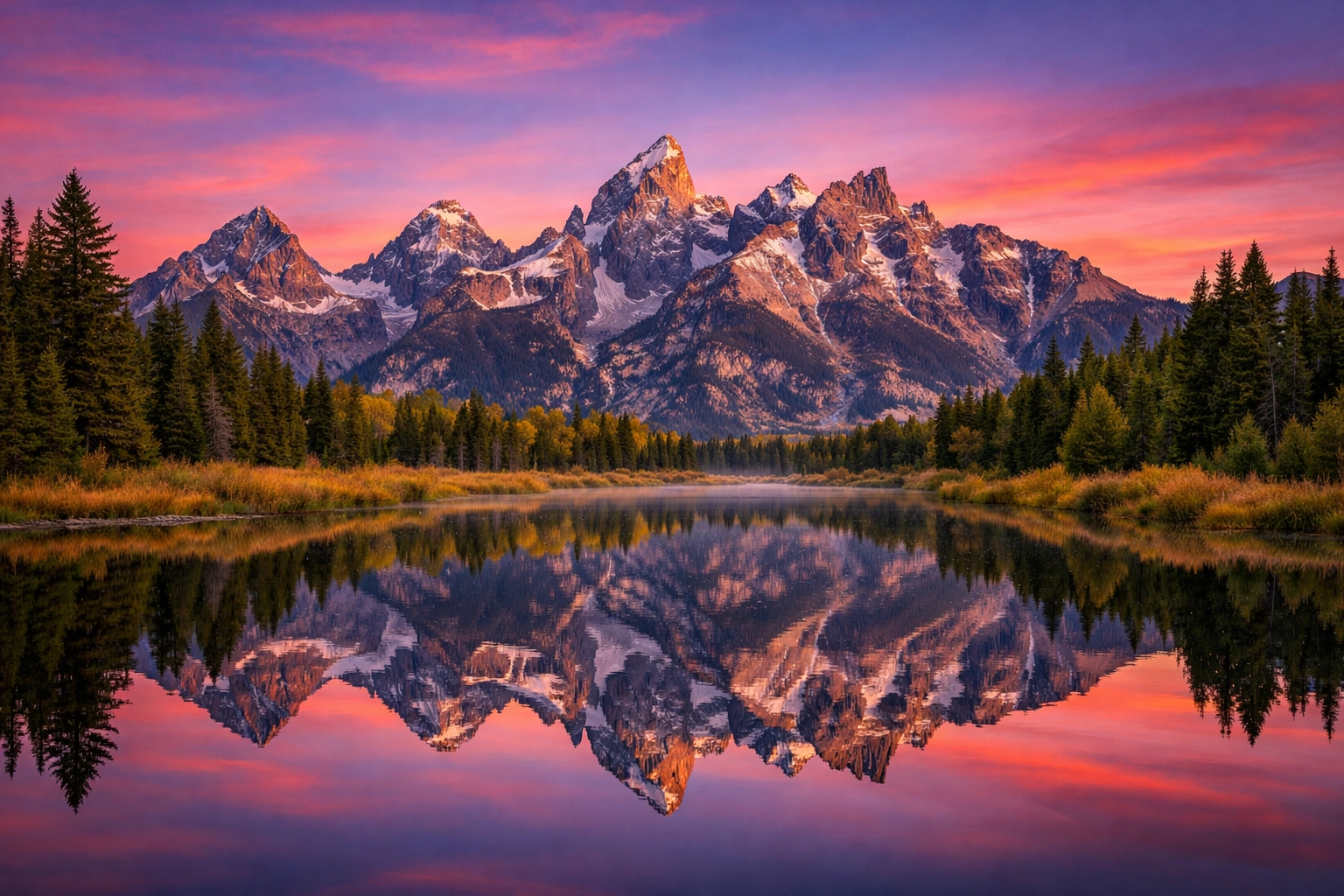 High-resolution fine art landscape of Grand Tetons at sunrise showing incredible photographic detail.