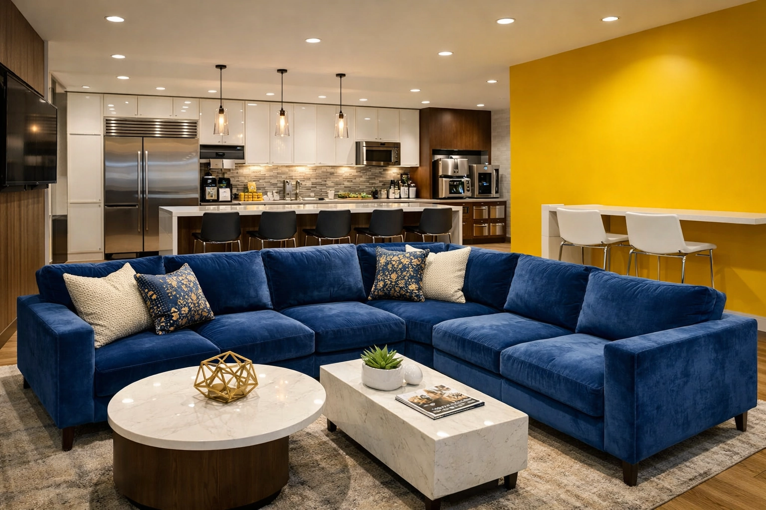 Spotless office breakroom and lounge in Dedham MA featuring professional eco-friendly cleaning services.