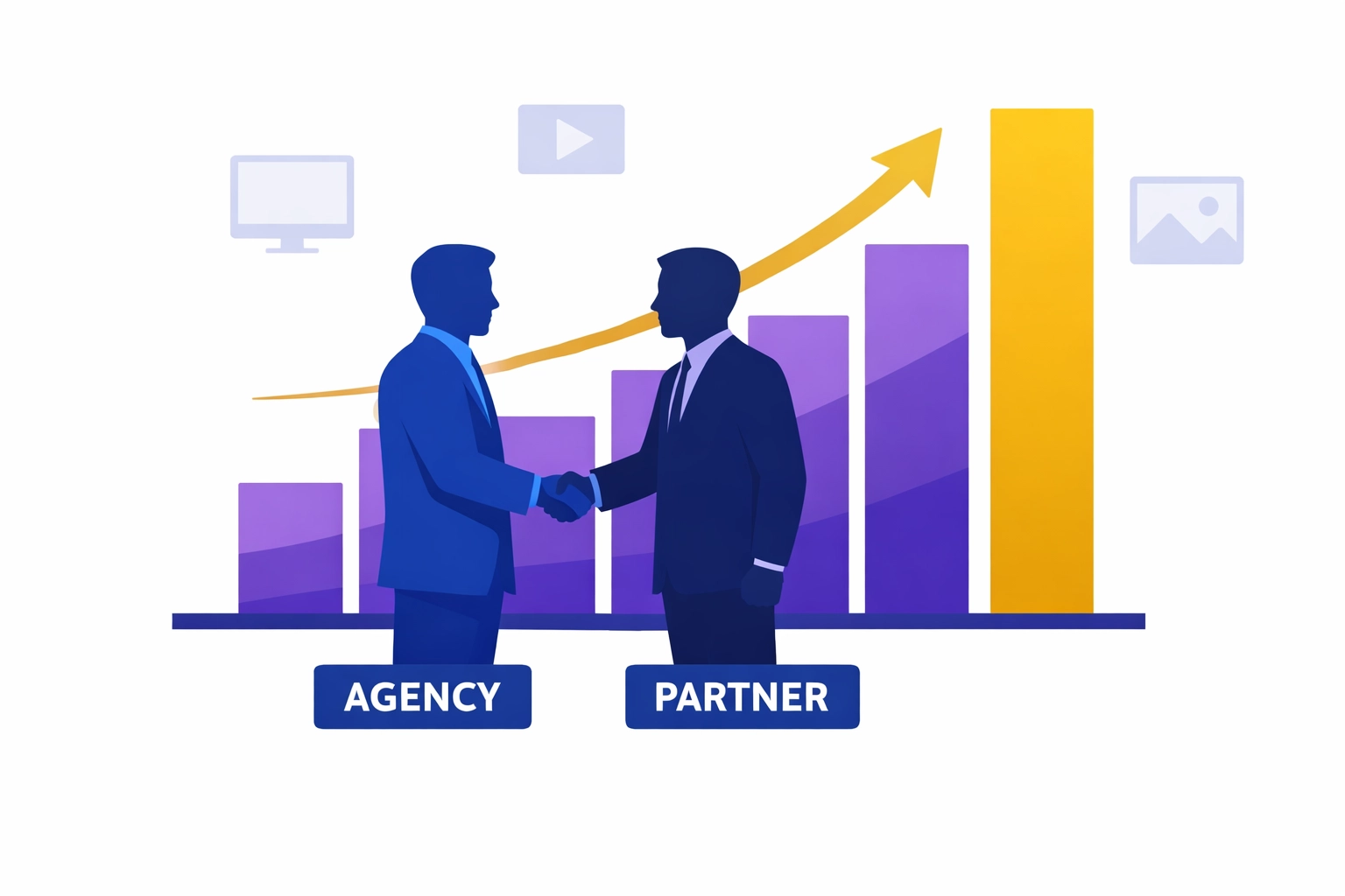 A professional handshake representing higher media agency margins and programmatic growth partnerships.