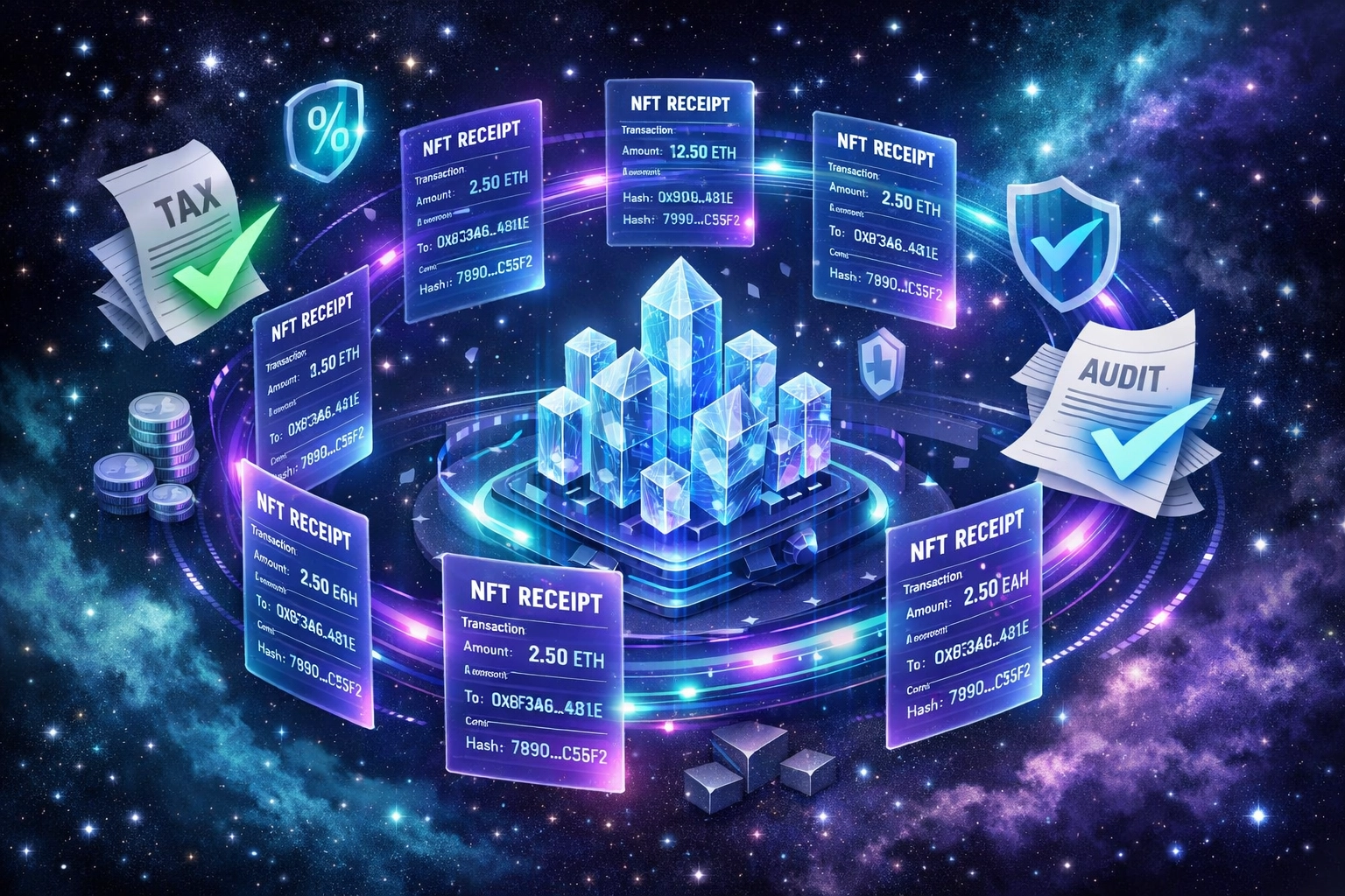 NFT receipts and receivables token infrastructure for crypto payment accounting and compliance