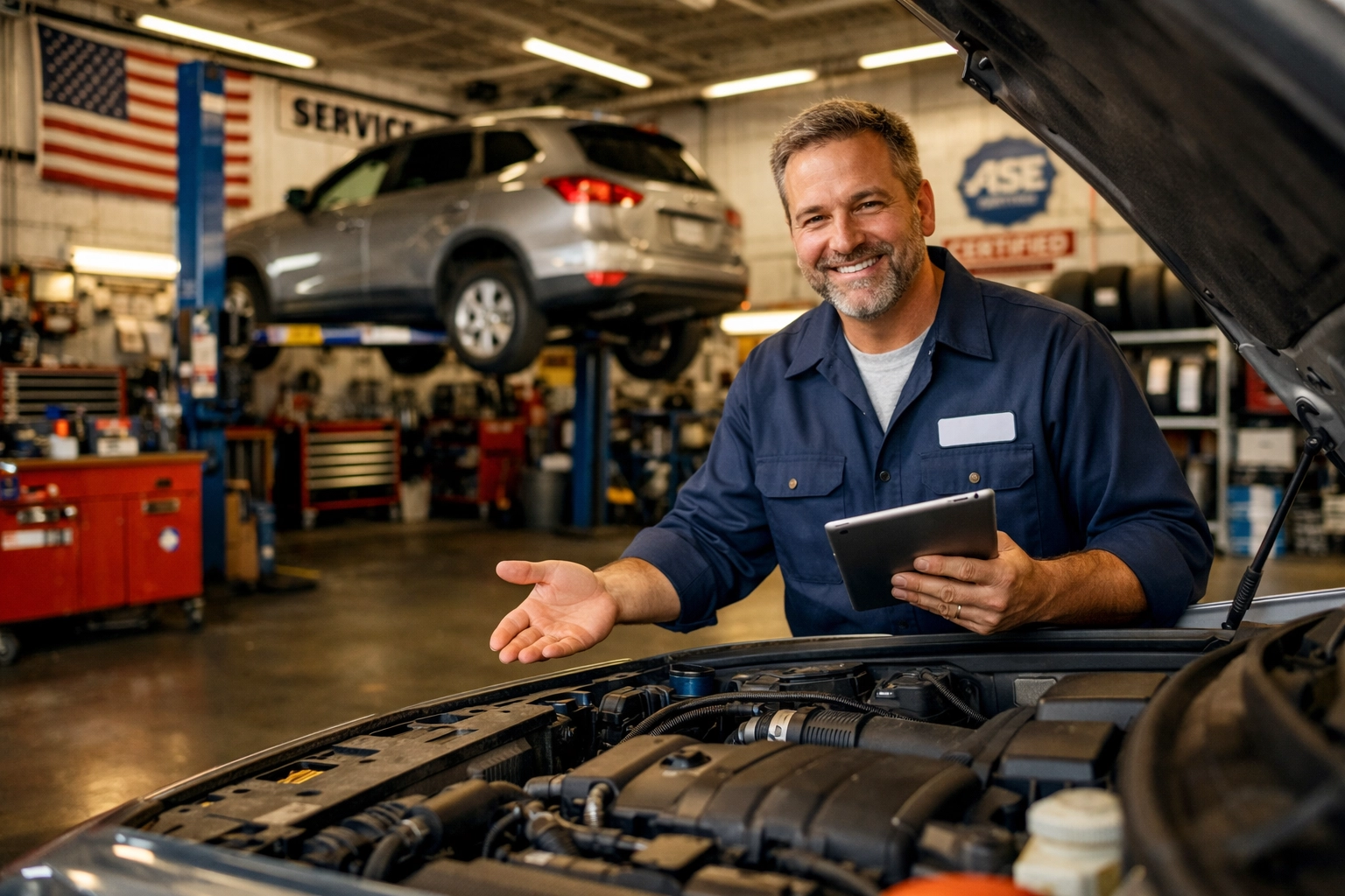 Trusted Youngstown auto repair shop with a professional mechanic performing a vehicle inspection.