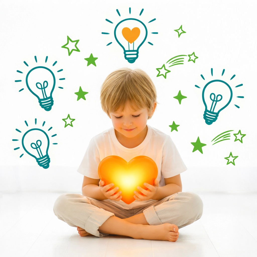 Child holding heart lamp representing Christian life skills and heart-centered parenting wisdom.