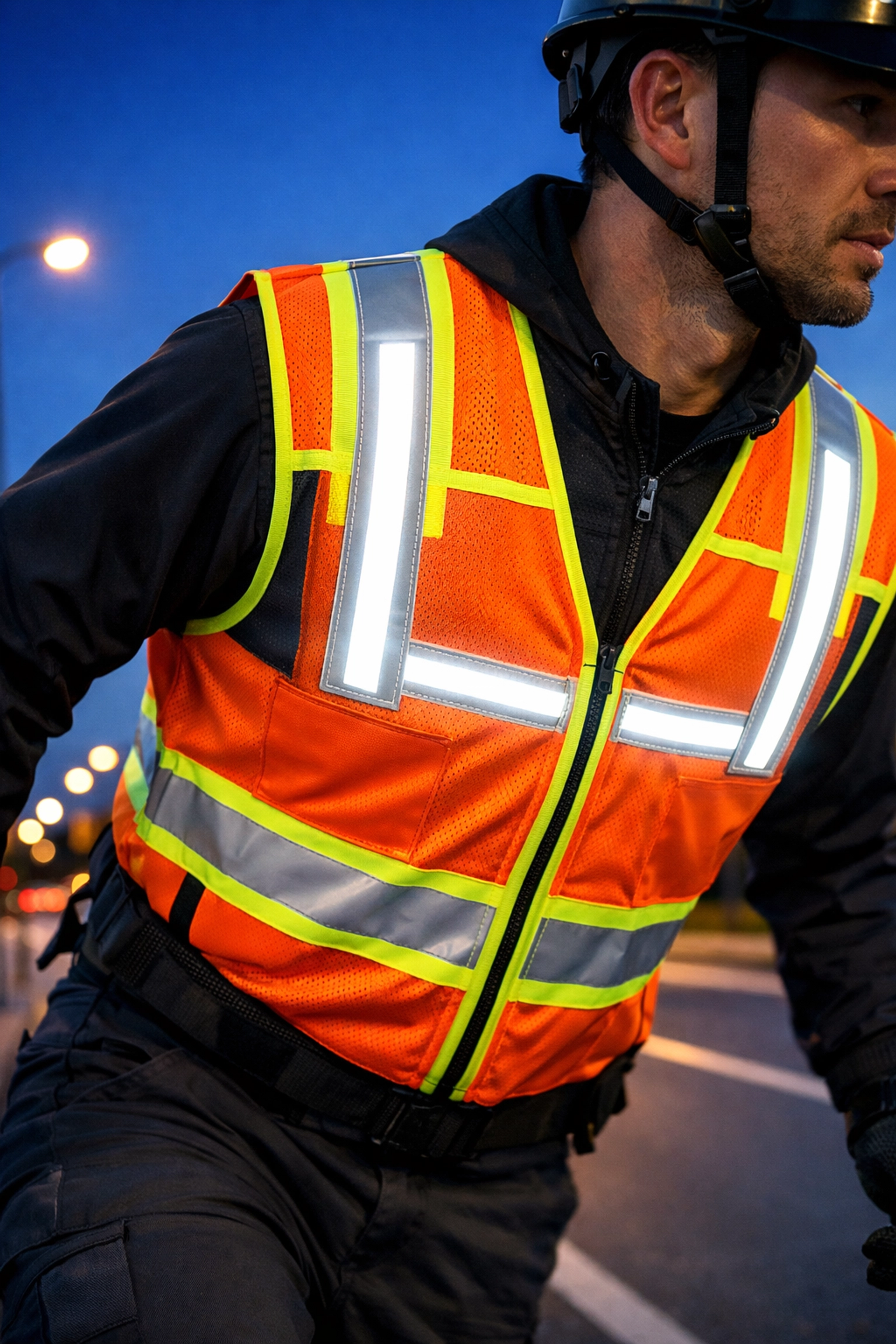 IllumiVest high-visibility orange safety vest with integrated white LEDs for maximum night visibility.