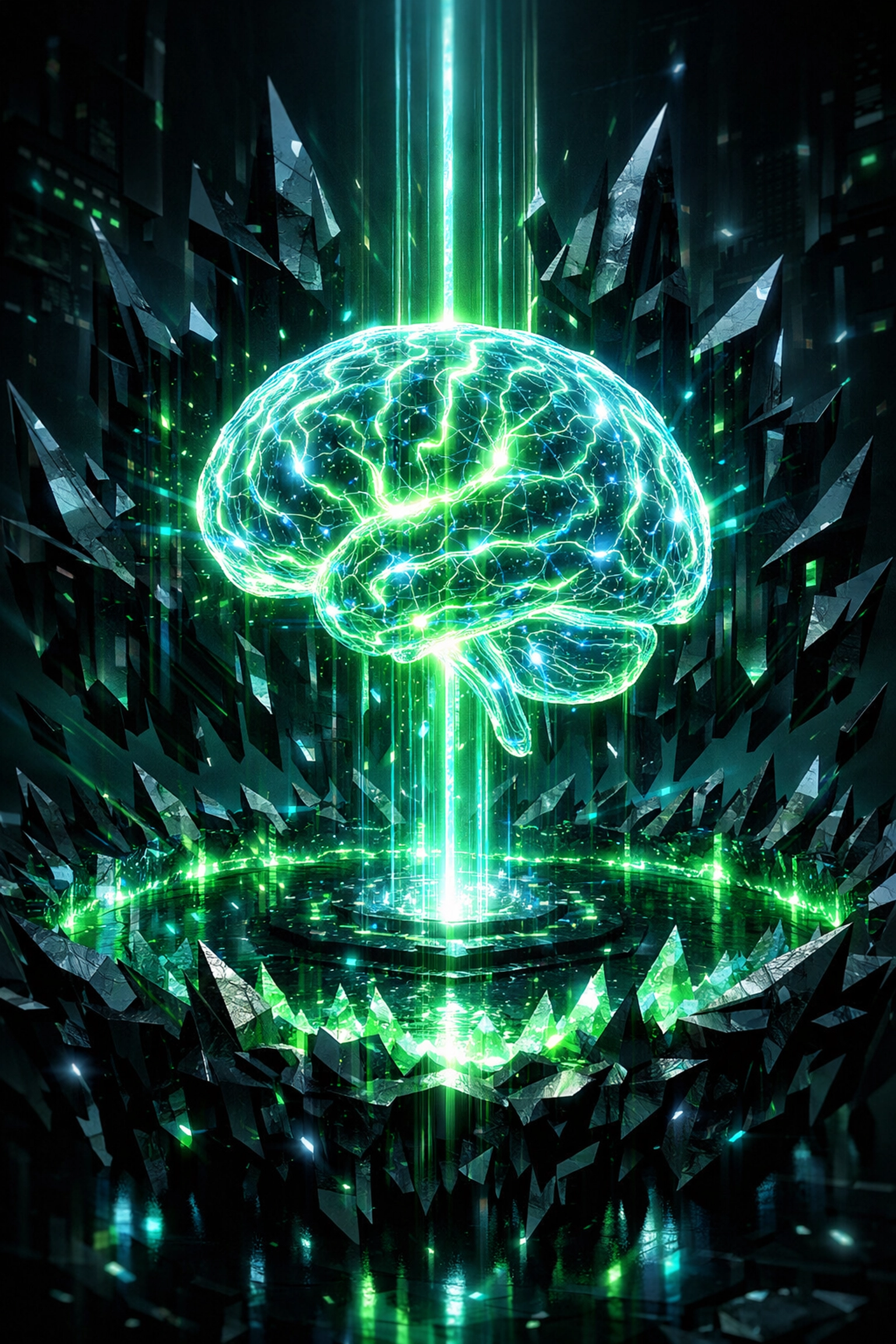 Custom AI solutions represented by a secure digital brain serving as a competitive moat.