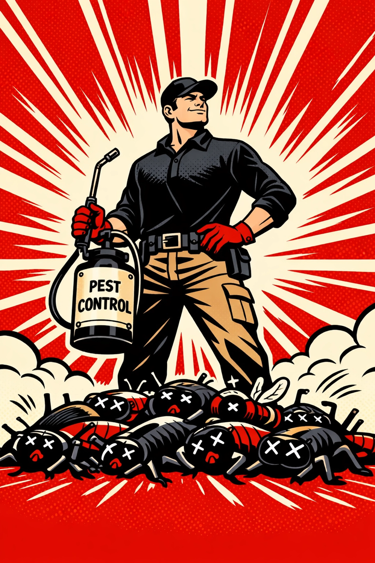 Expert pest control Jasper AL technician standing victoriously after professional bug elimination.