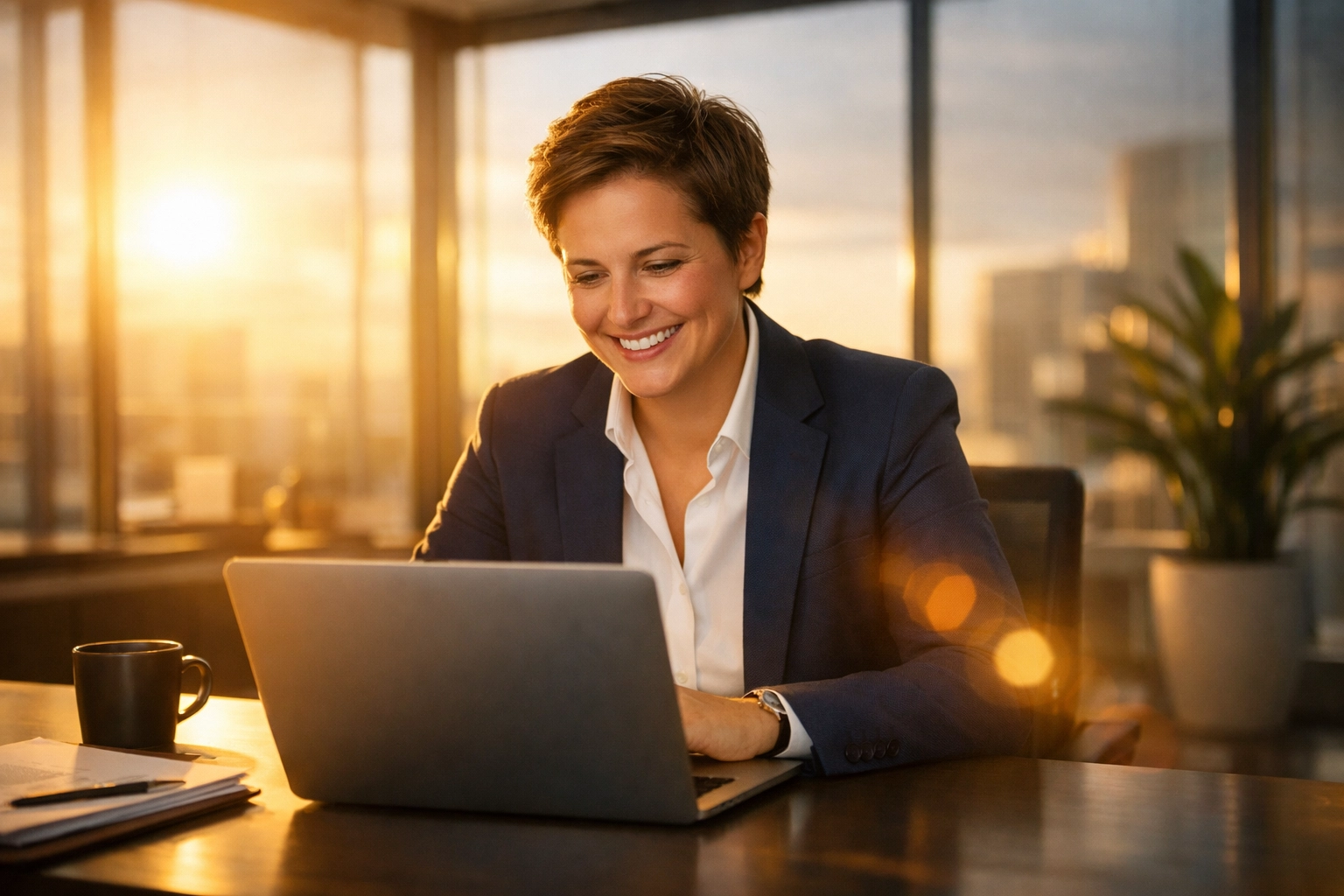 Business owner successfully accessing capital via a merchant cash advance in a professional office setting.