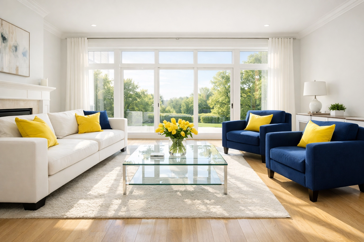 Sun-drenched Wayland living room with pristine floors, showcasing improved indoor air quality.