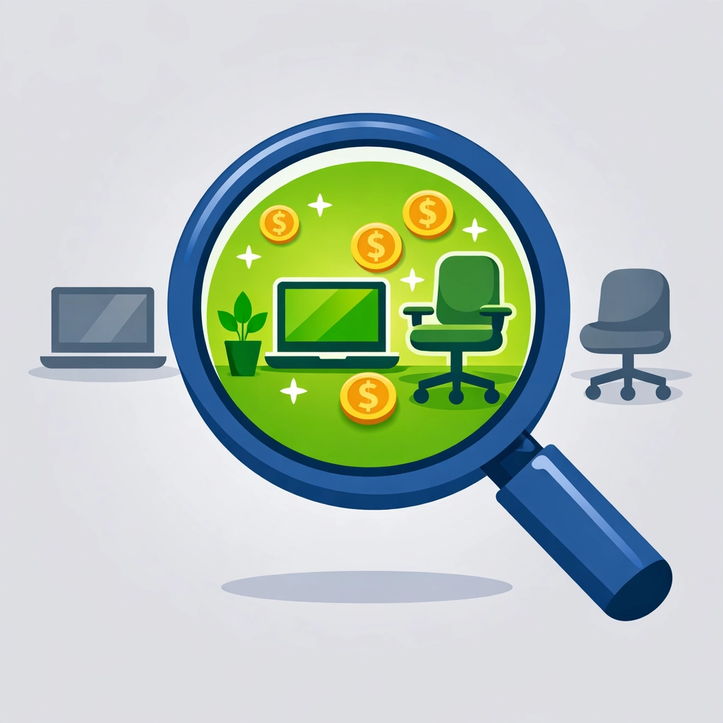 Magnifying glass highlighting small business tax deductions to help maximize tax refund through tax planning.