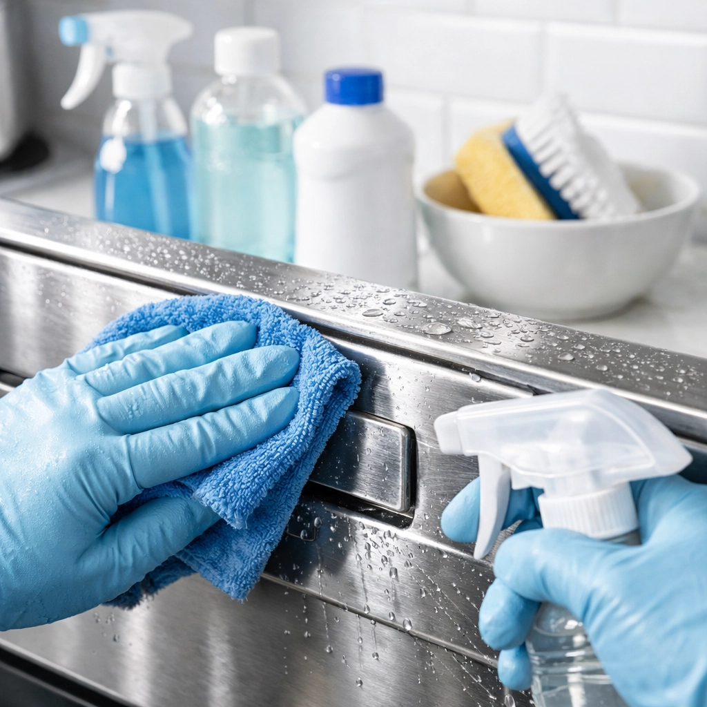 Deep cleaning kitchen appliances during apartment turnover make-ready process