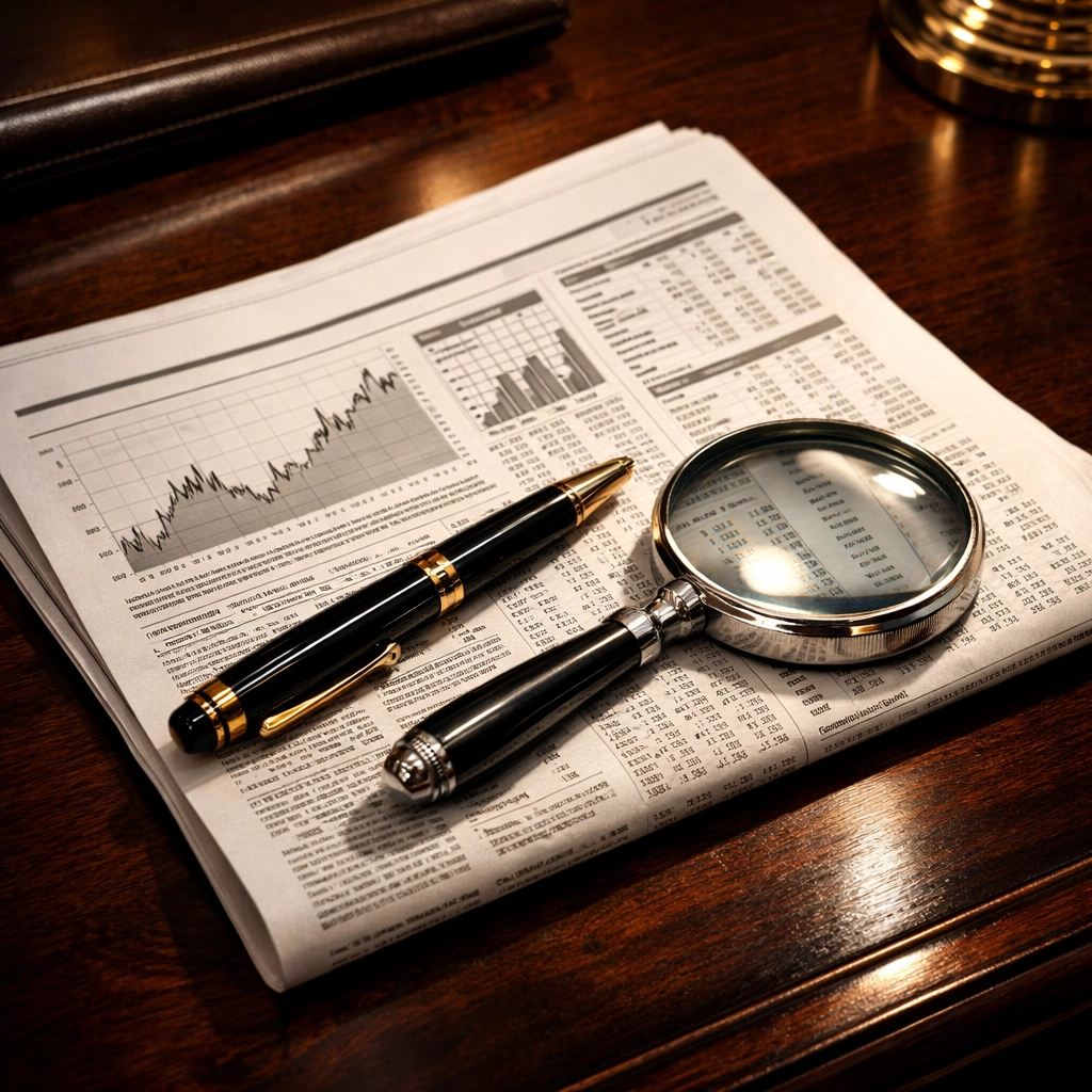 Financial charts and a fountain pen on an executive desk representing SBA interest rate analysis.