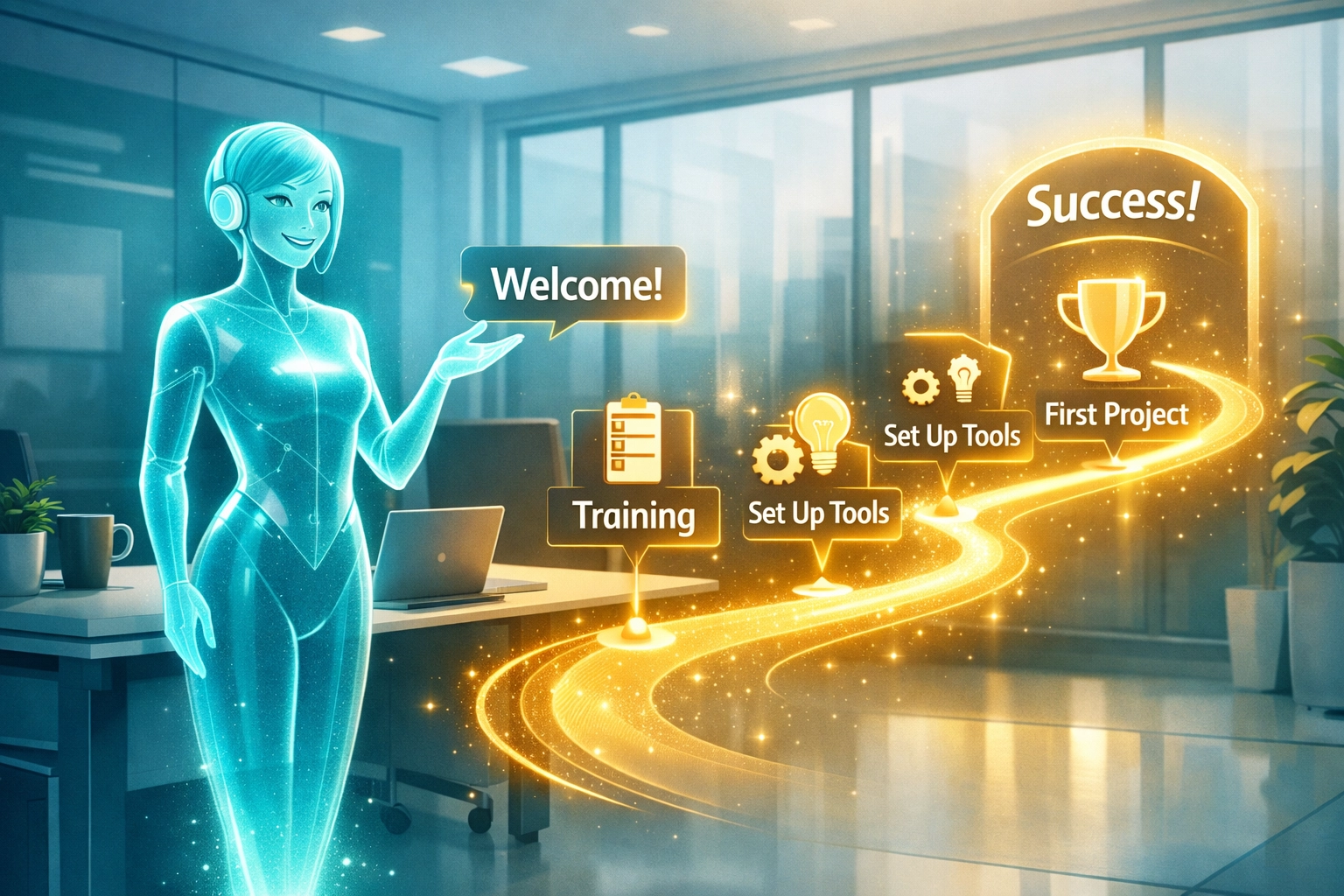 Automatisierter Onboarding-Prozess mit KI-Unterstützung für neue Mitarbeiter.