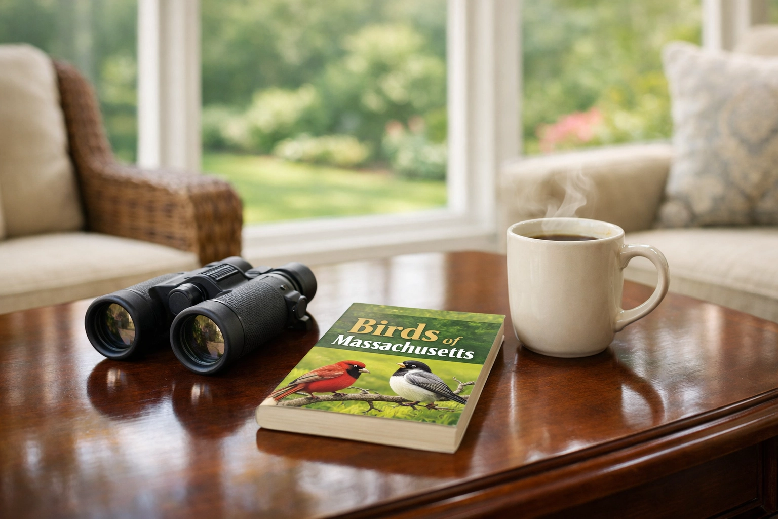A clean Sudbury sunroom on a Saturday morning, showing the leisure time saved by weekly house cleaning.