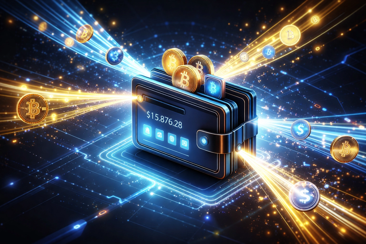 A digital wallet receiving instant cryptocurrency payments, symbolizing Larecoin’s sub-second self-custody settlement for small businesses.