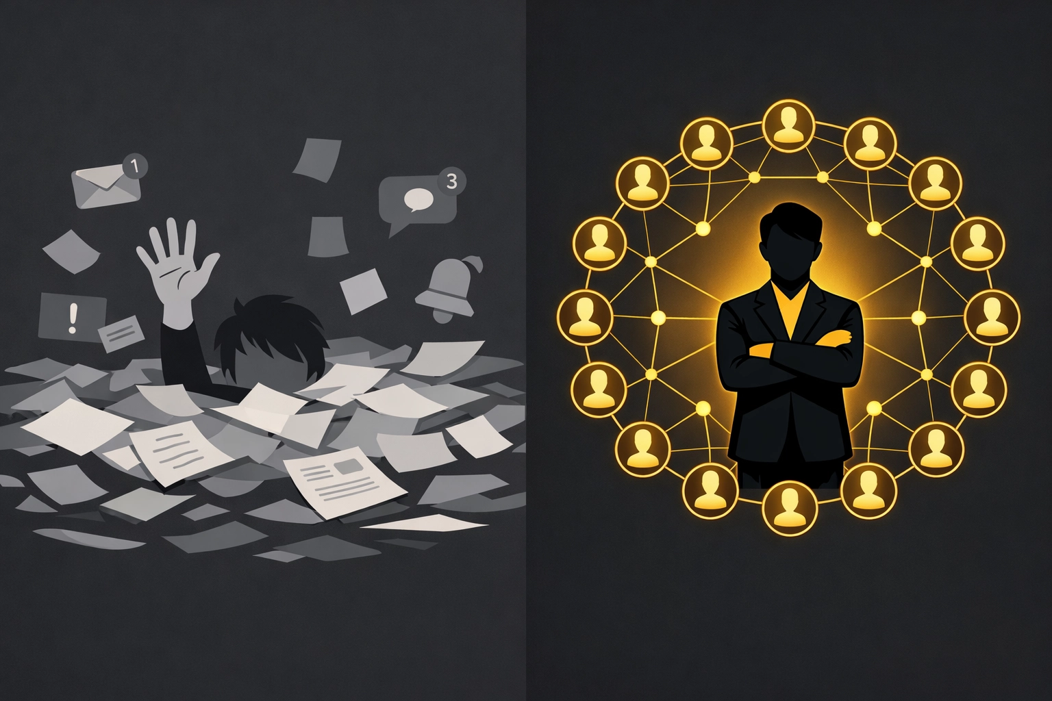 Network marketer with organized quality leads vs overwhelmed with scattered prospects