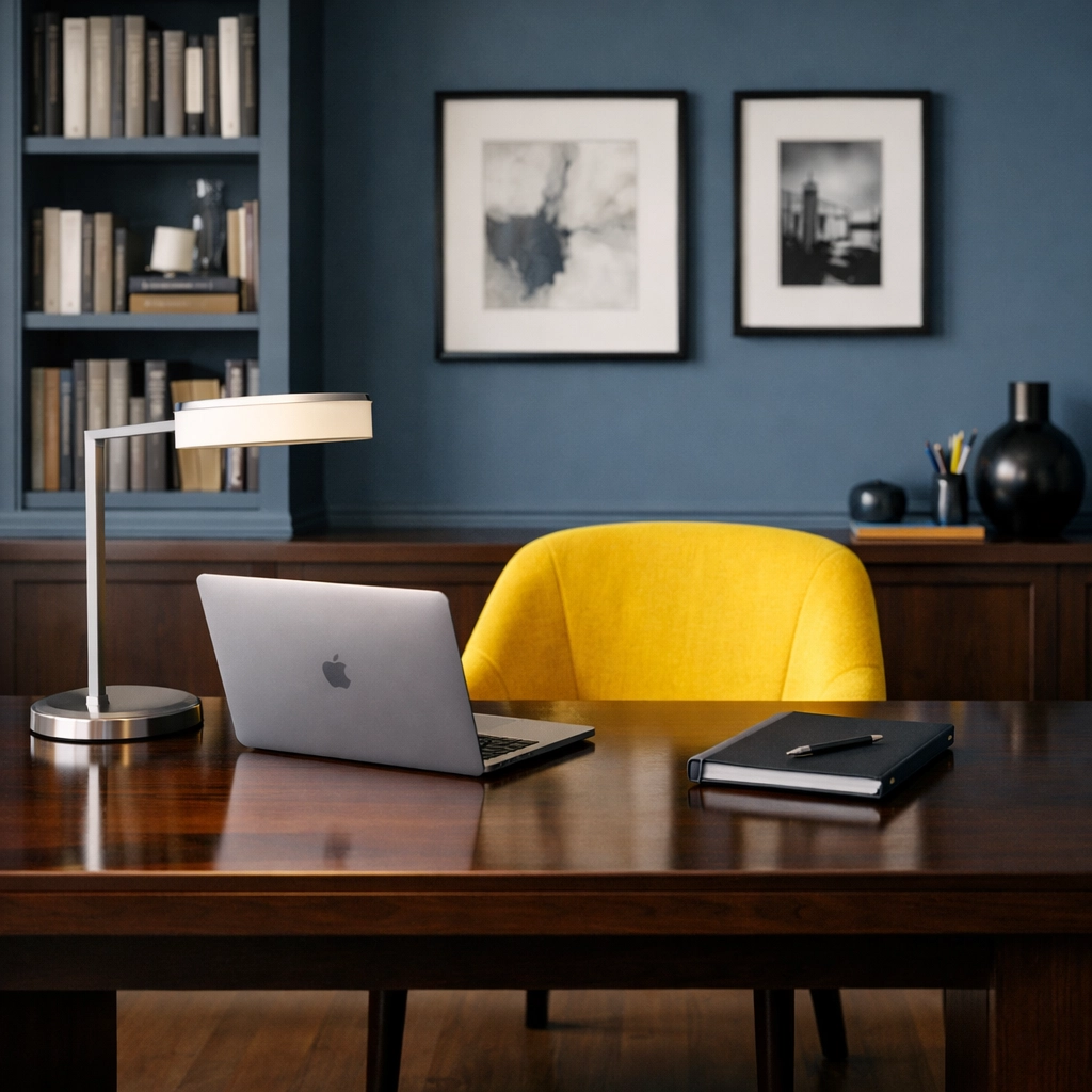 Clean home office desk and shelves in Carlisle organized by bi-weekly house cleaning professionals.