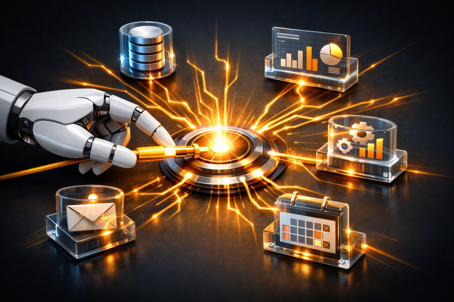 Implementing AI automation for business by connecting support tools to a central digital hub.